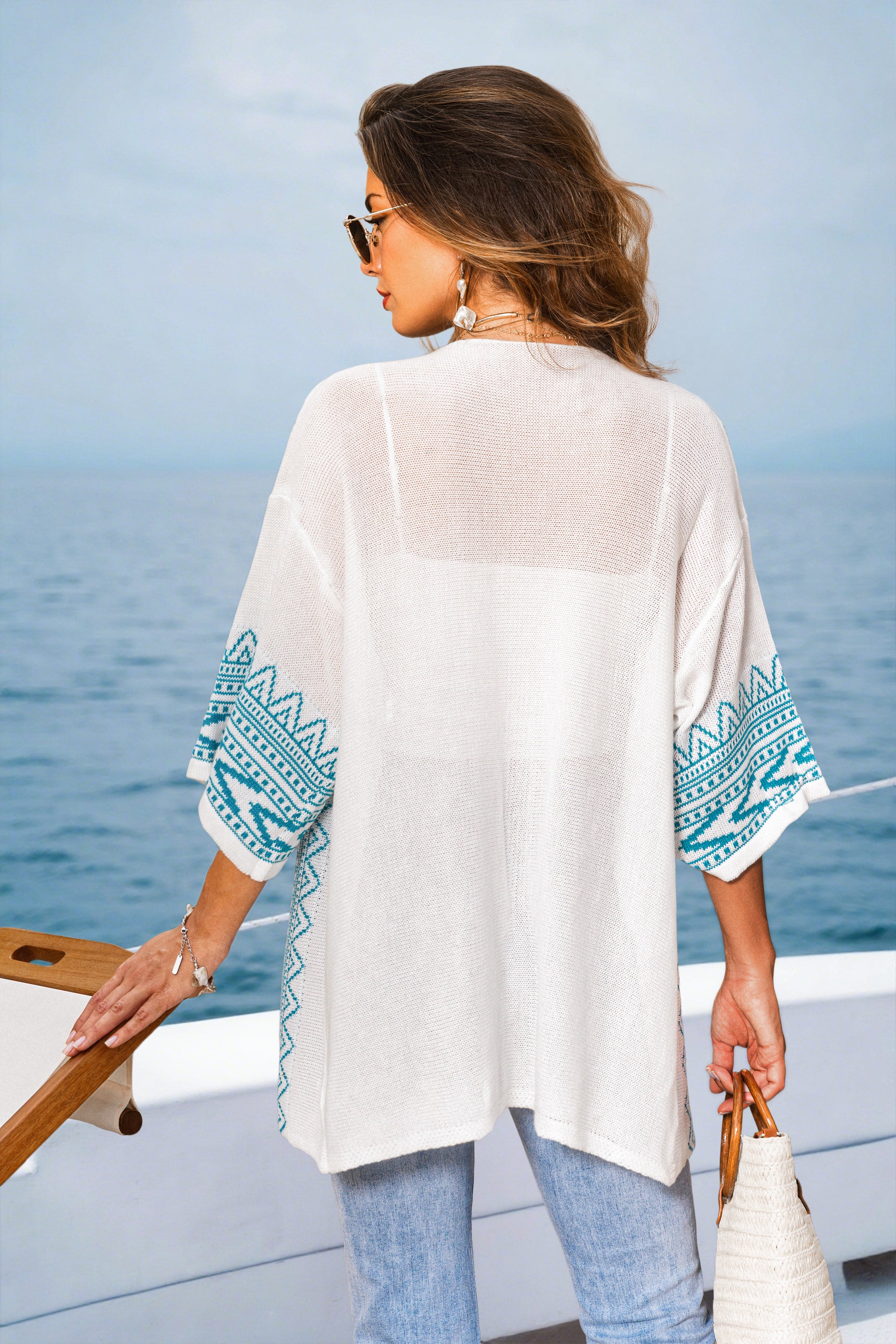 Lange Ärmel Strickjacke mit geometrischem Muster