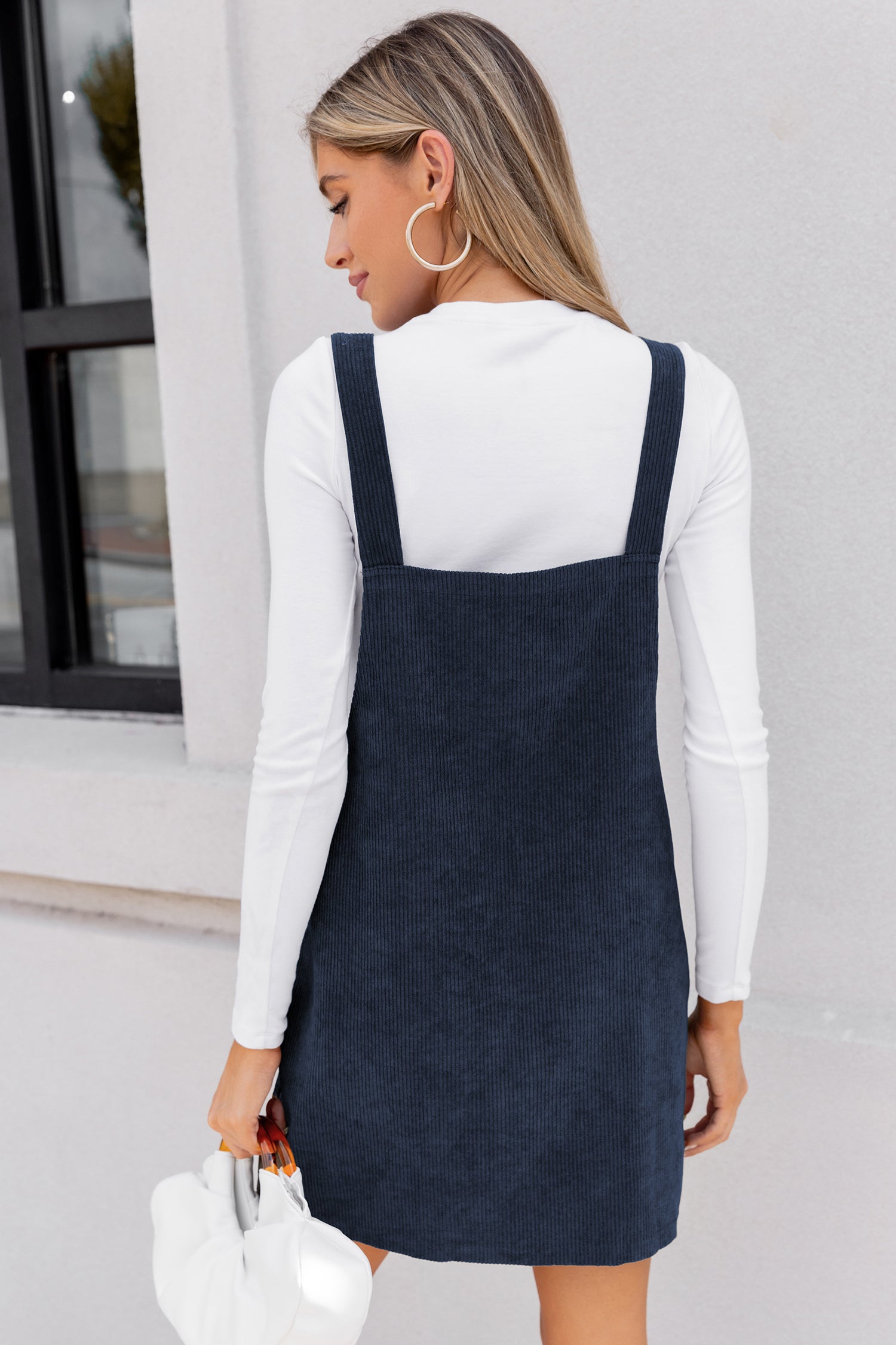Blaues Quadratischer Ausschnitt Mini-Latzkleid