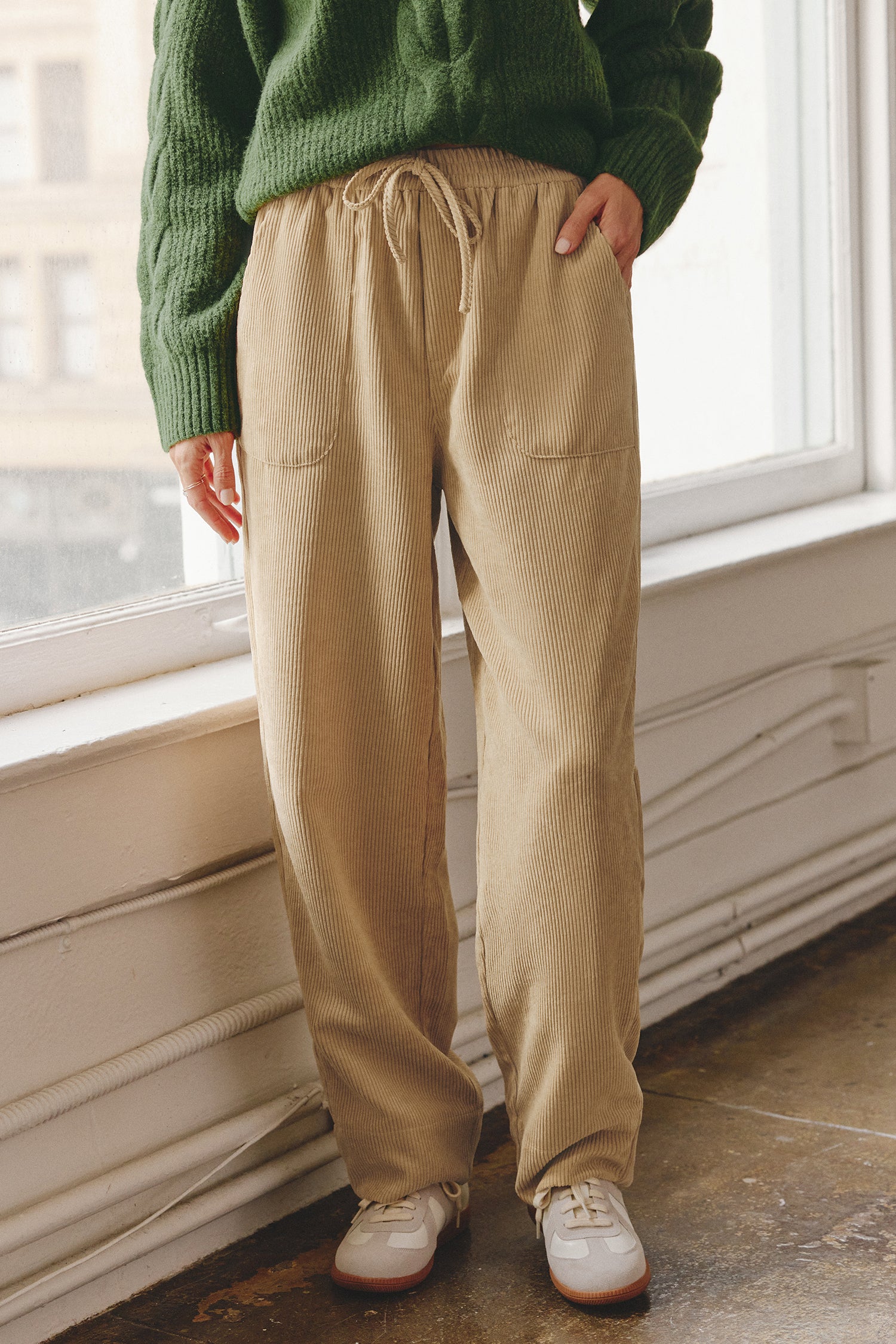 Khaki Elastische Taille Hose