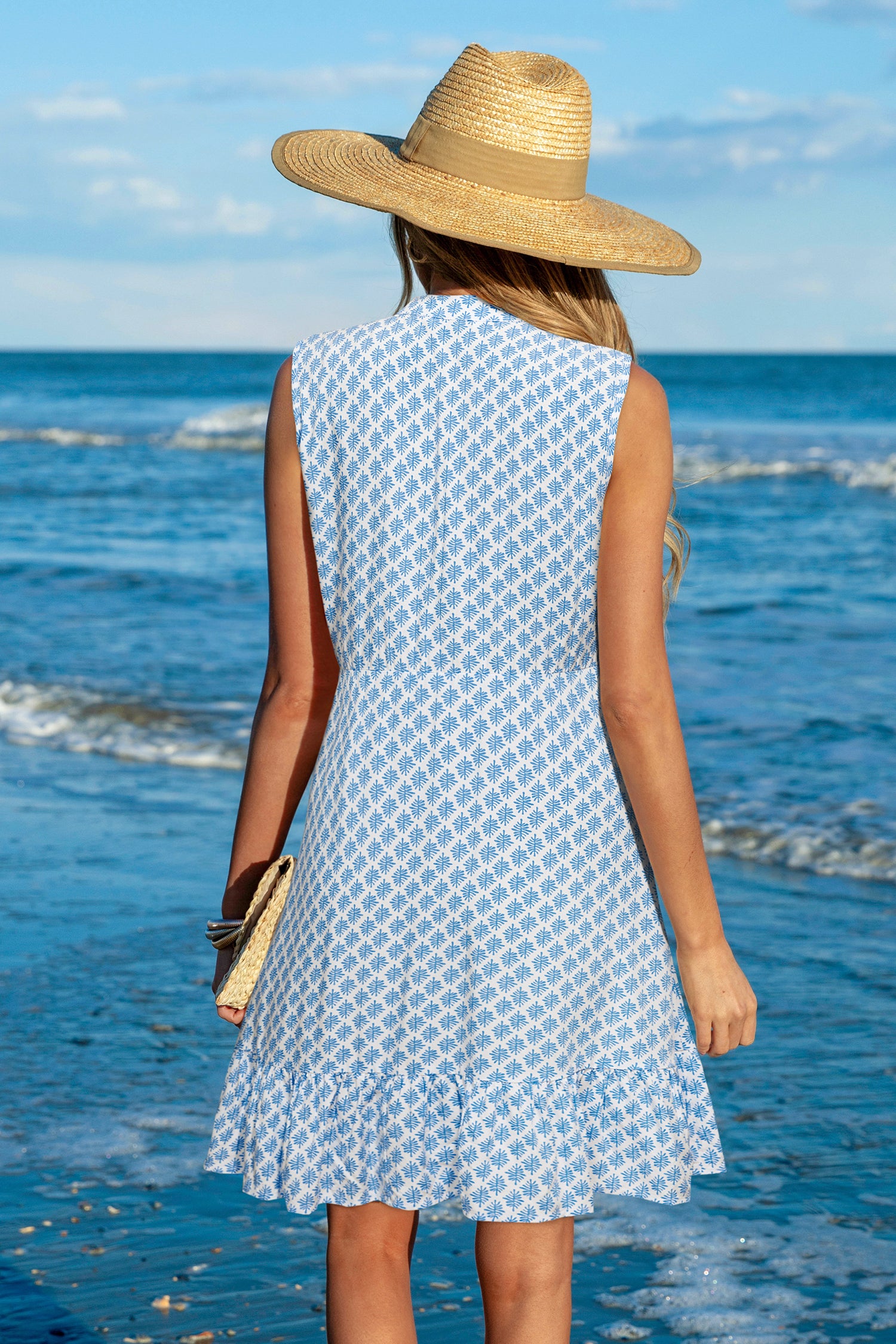 Blau Gestreiftes Ärmelloses Mini-Blusenkleid