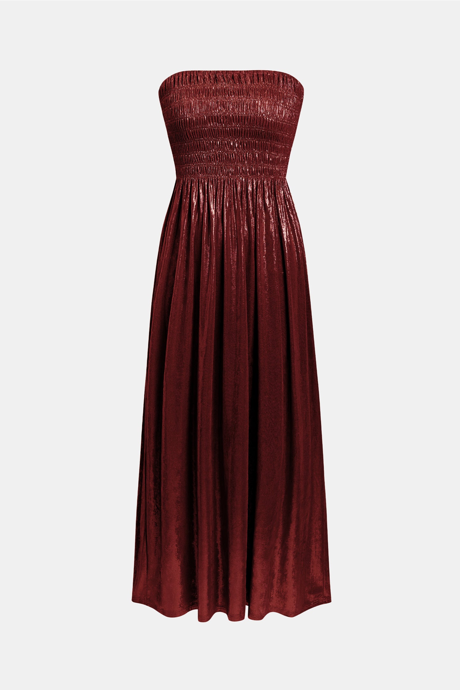 Rotes Gerader Ausschnitt Gesmoktes Maxikleid