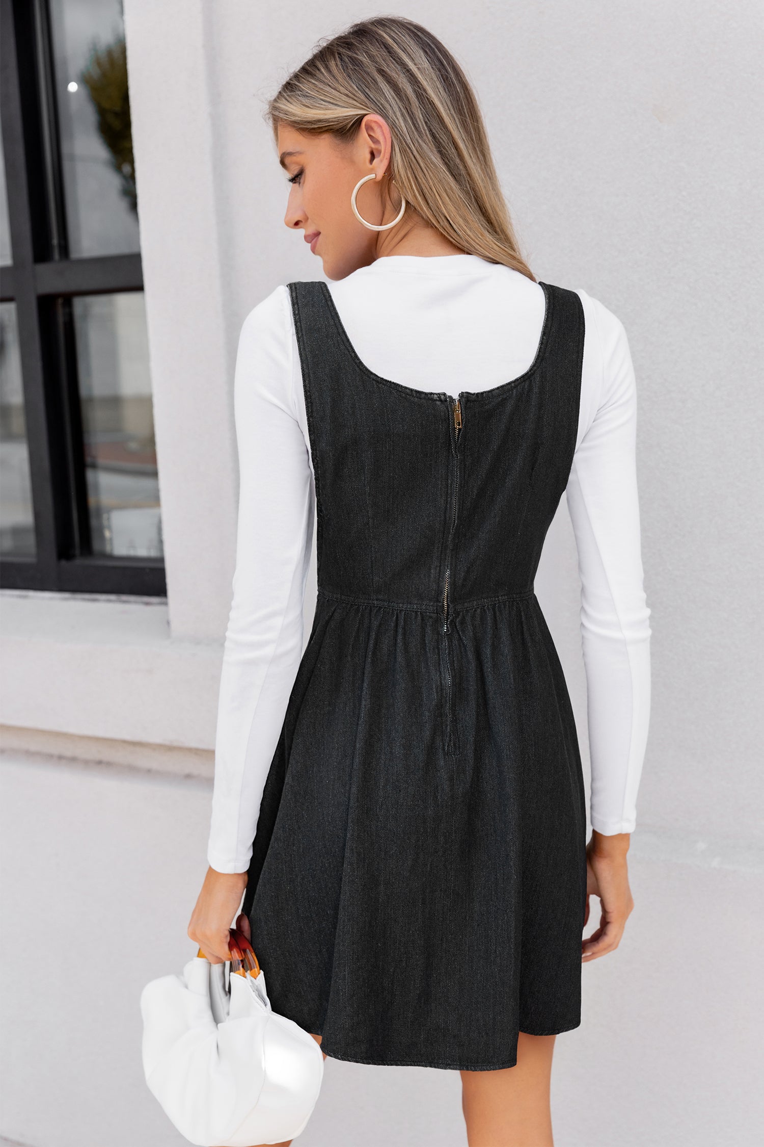 Graues Quadratischer Ausschnitt Ärmelloses Minikleid