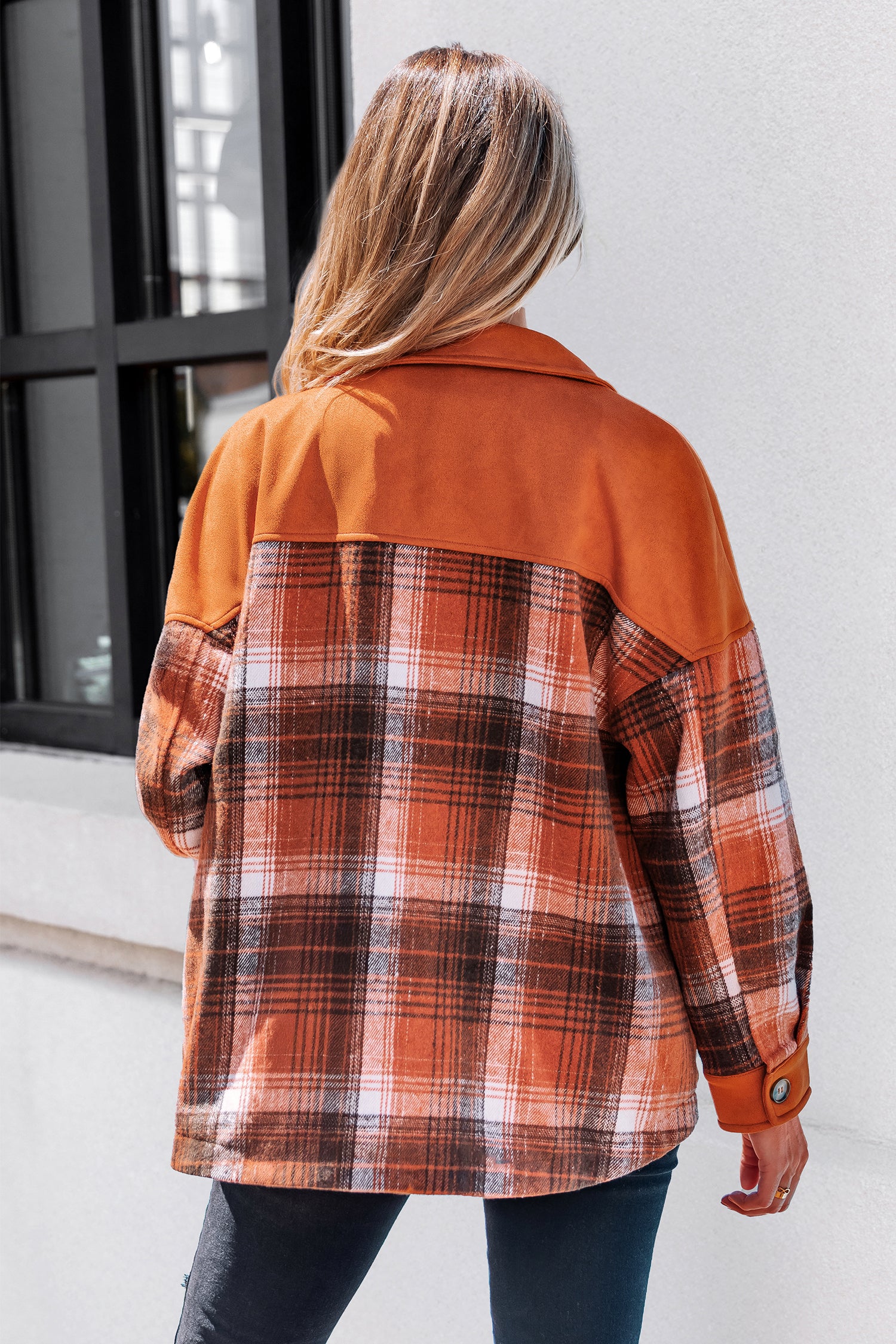 Orange Karierte Jacke mit Taschen