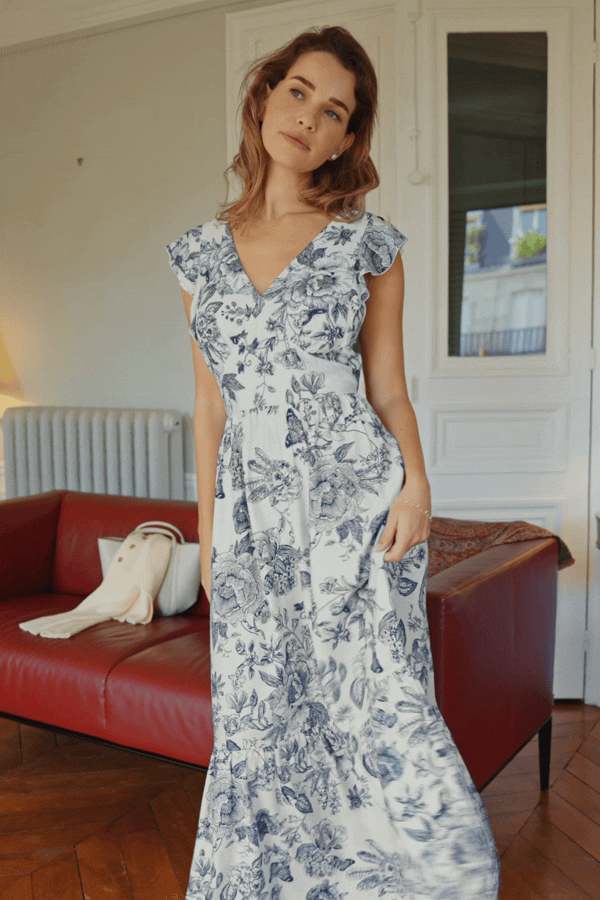 Maxikleid mit Blumenmuster mit Bindung hinten