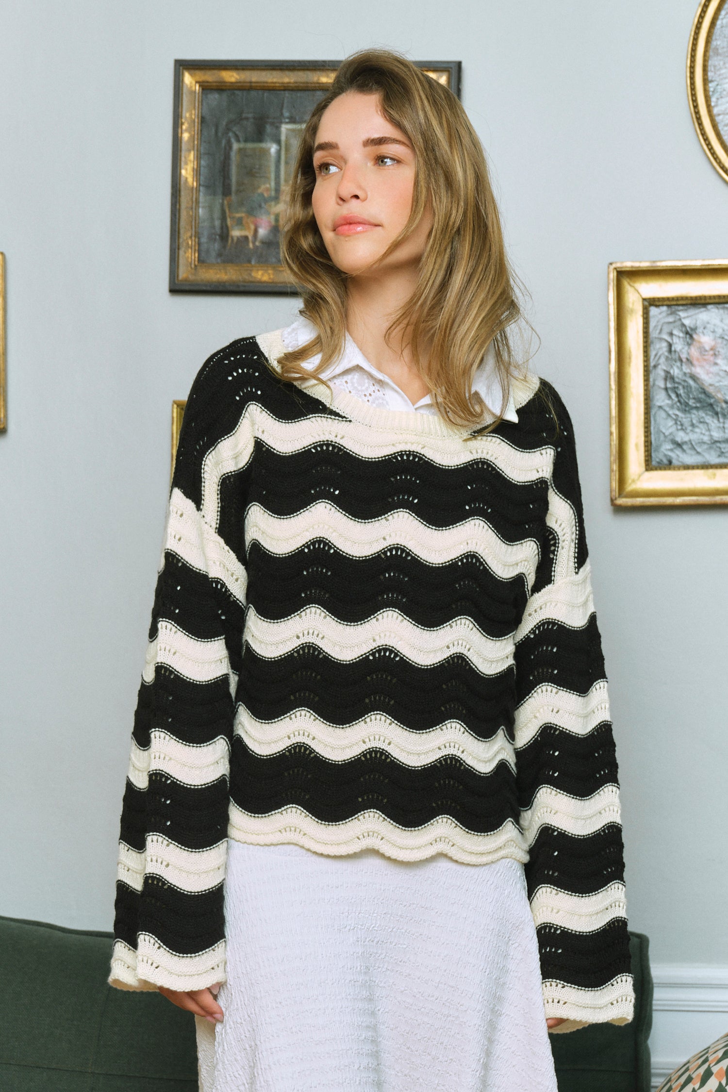 Gestreifter Lange Ärmel Pullover