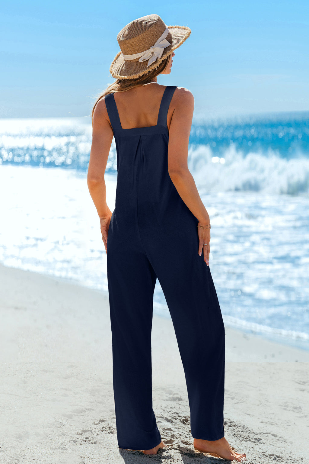 Blauer Ärmelloser Baumwoll-Jumpsuit