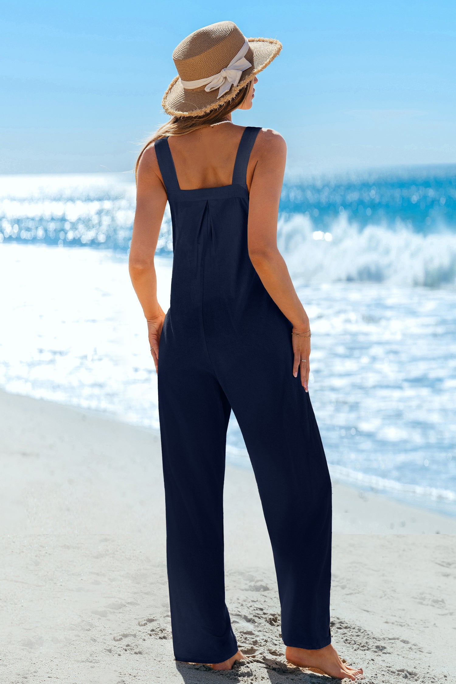 Blauer Ärmelloser Baumwoll-Jumpsuit