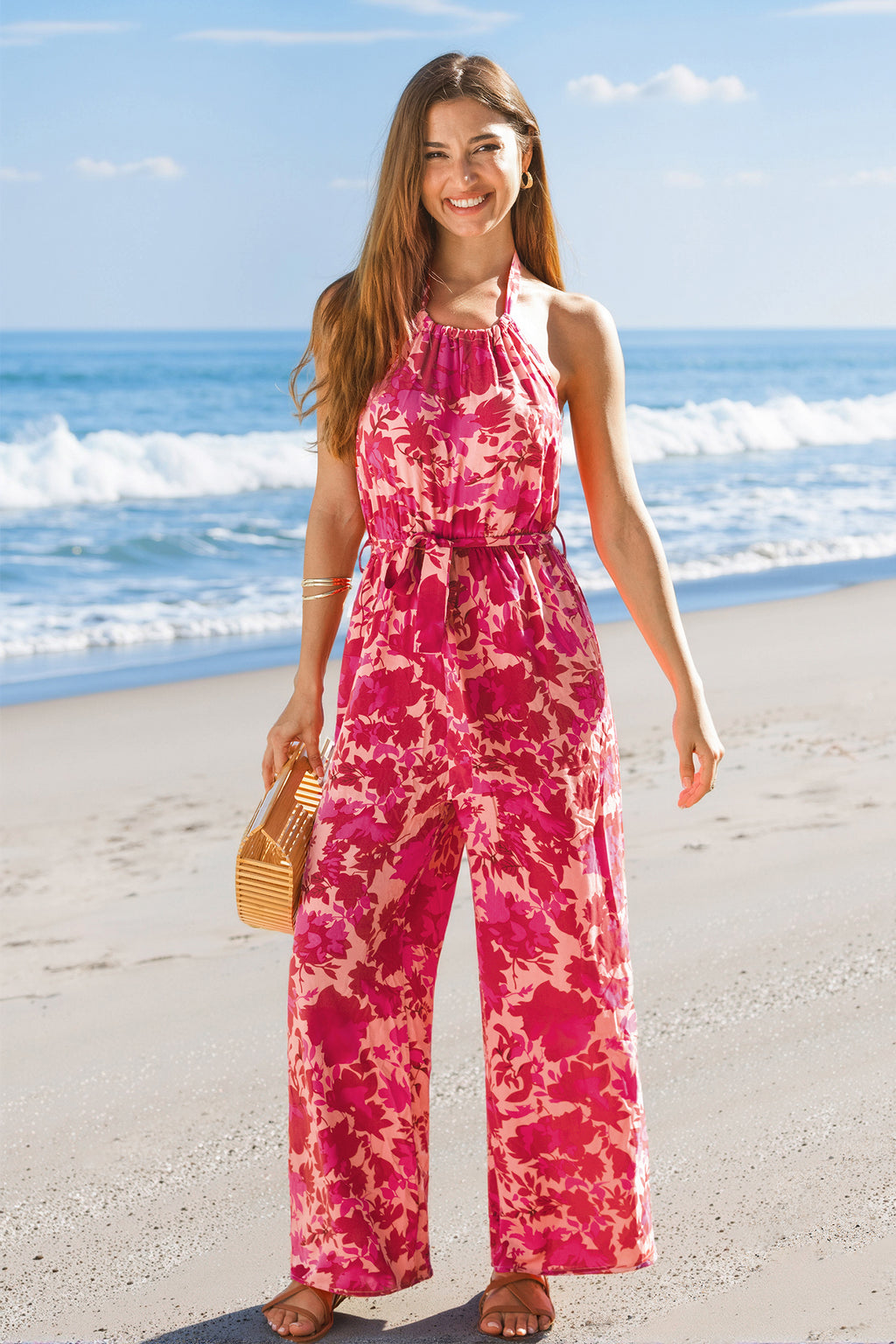 Ärmelloser Jumpsuit mit Taillenband