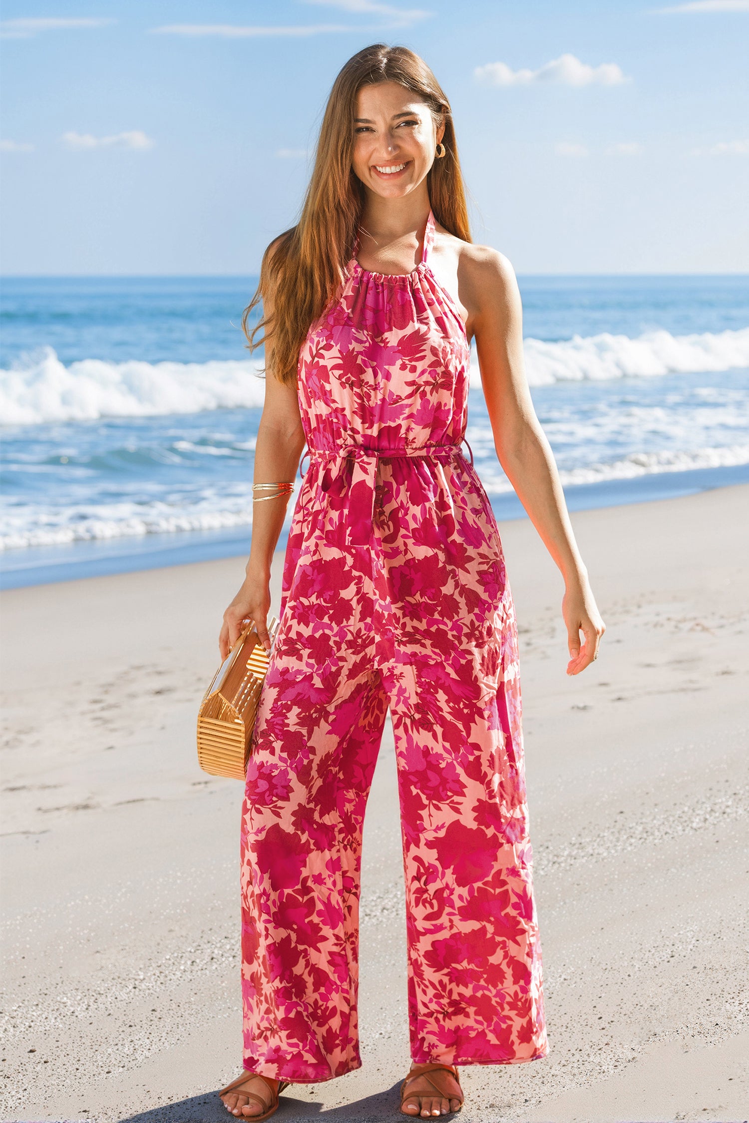 Ärmelloser Jumpsuit mit Taillenband
