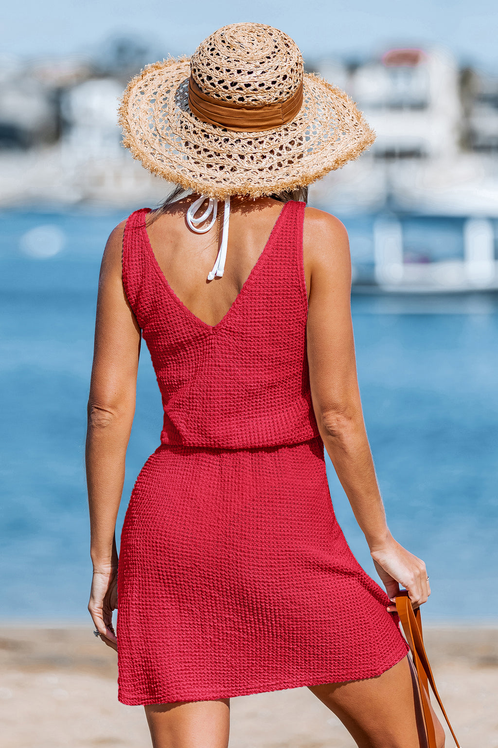 Rotes Ärmelloses Mini-Strandkleid