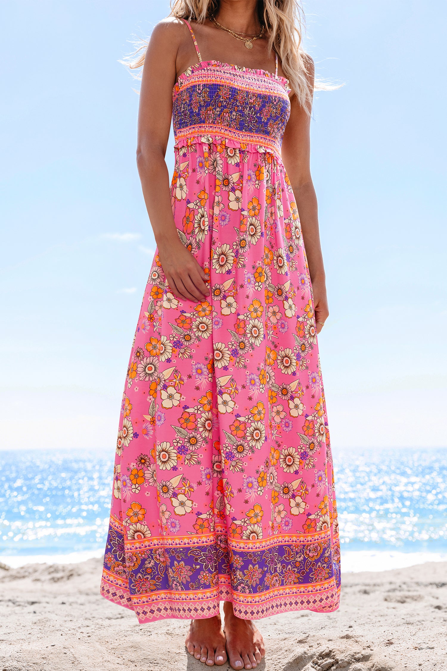 Pink Ärmelloses Maxikleid mit Blumenprint