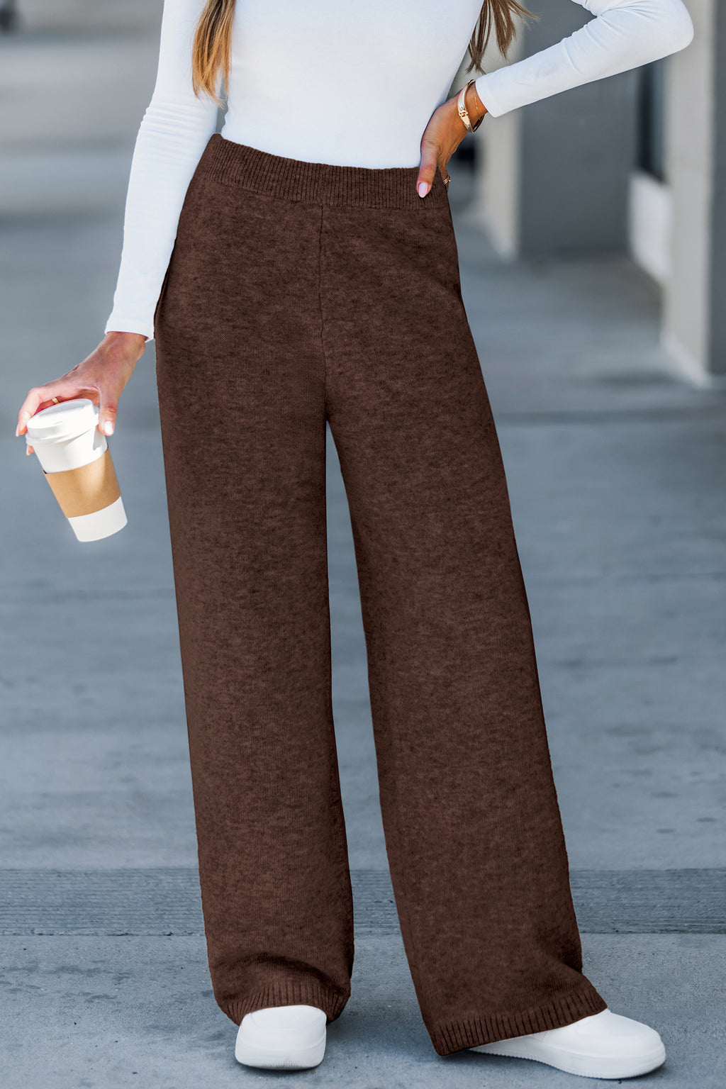 Braune Wide-Leg Strickhose