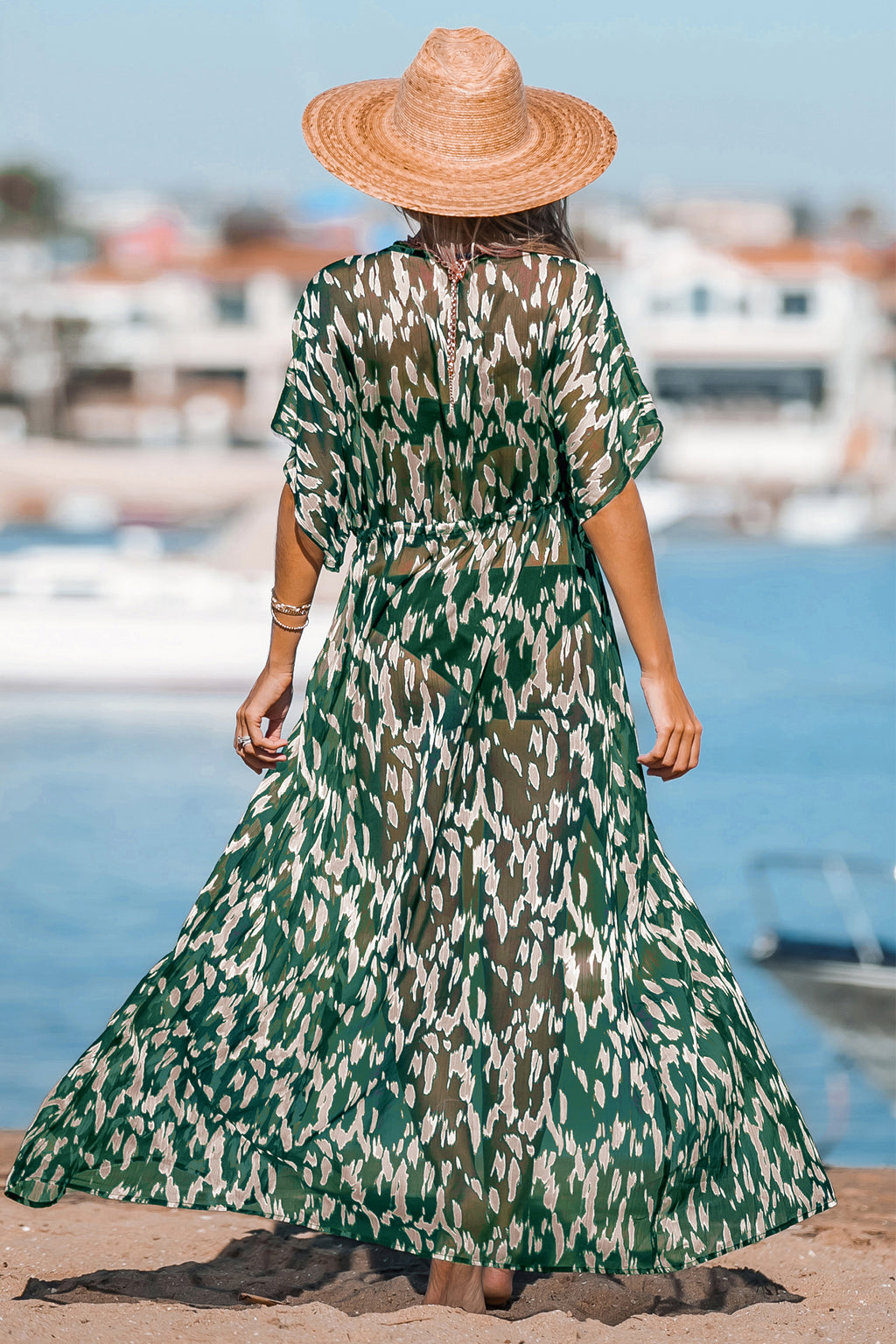 Grüner Tiefer Ausschnitt Strand-Kimono