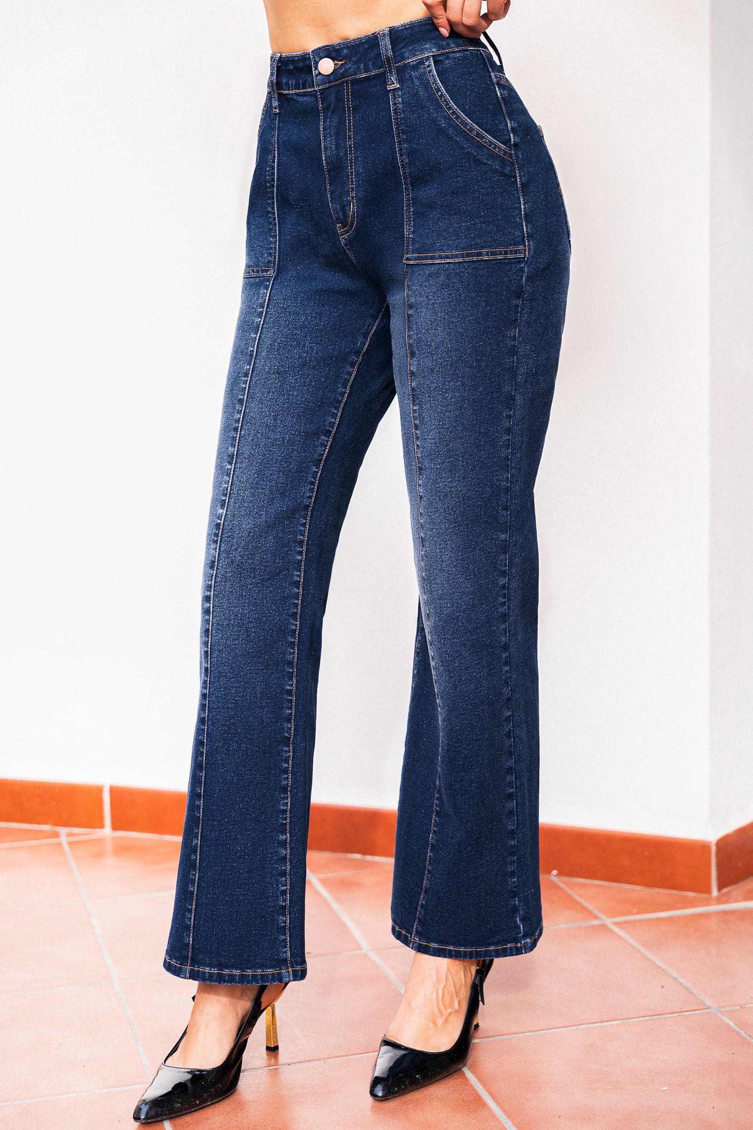 Marineblaue Gerade Jeans mit Taschen