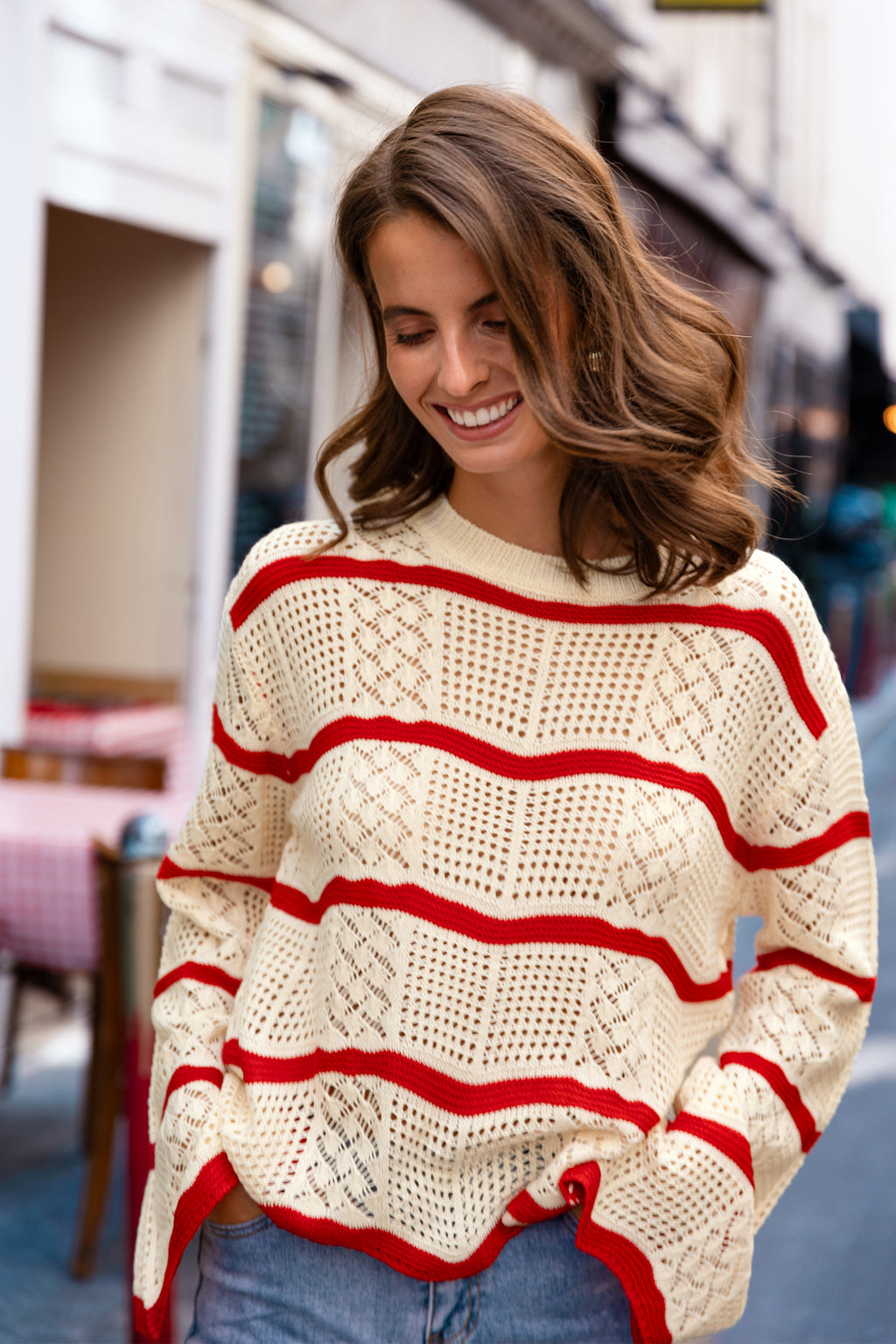Gestreifter Lange Ärmel Pullover im Vintage-Stil
