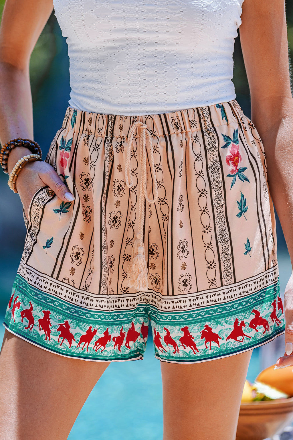 Boho Verzierte Elastischer Bund Shorts