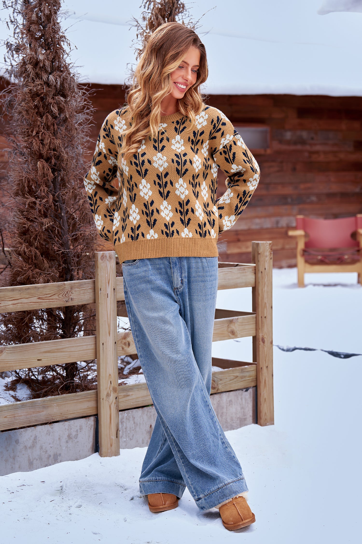 Floraler Rundhals Pullover