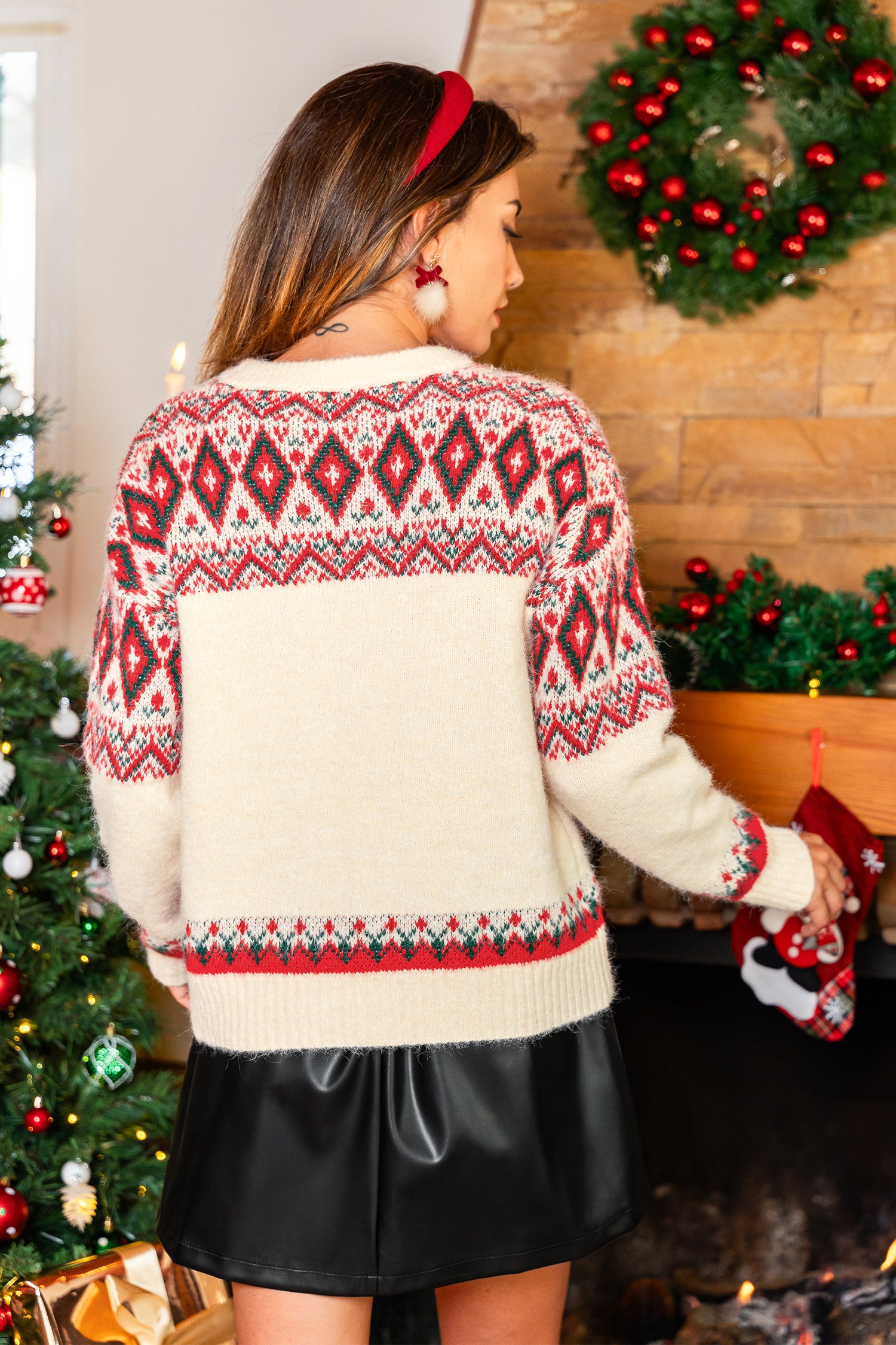 Rot-Weißer Rundhals Pullover