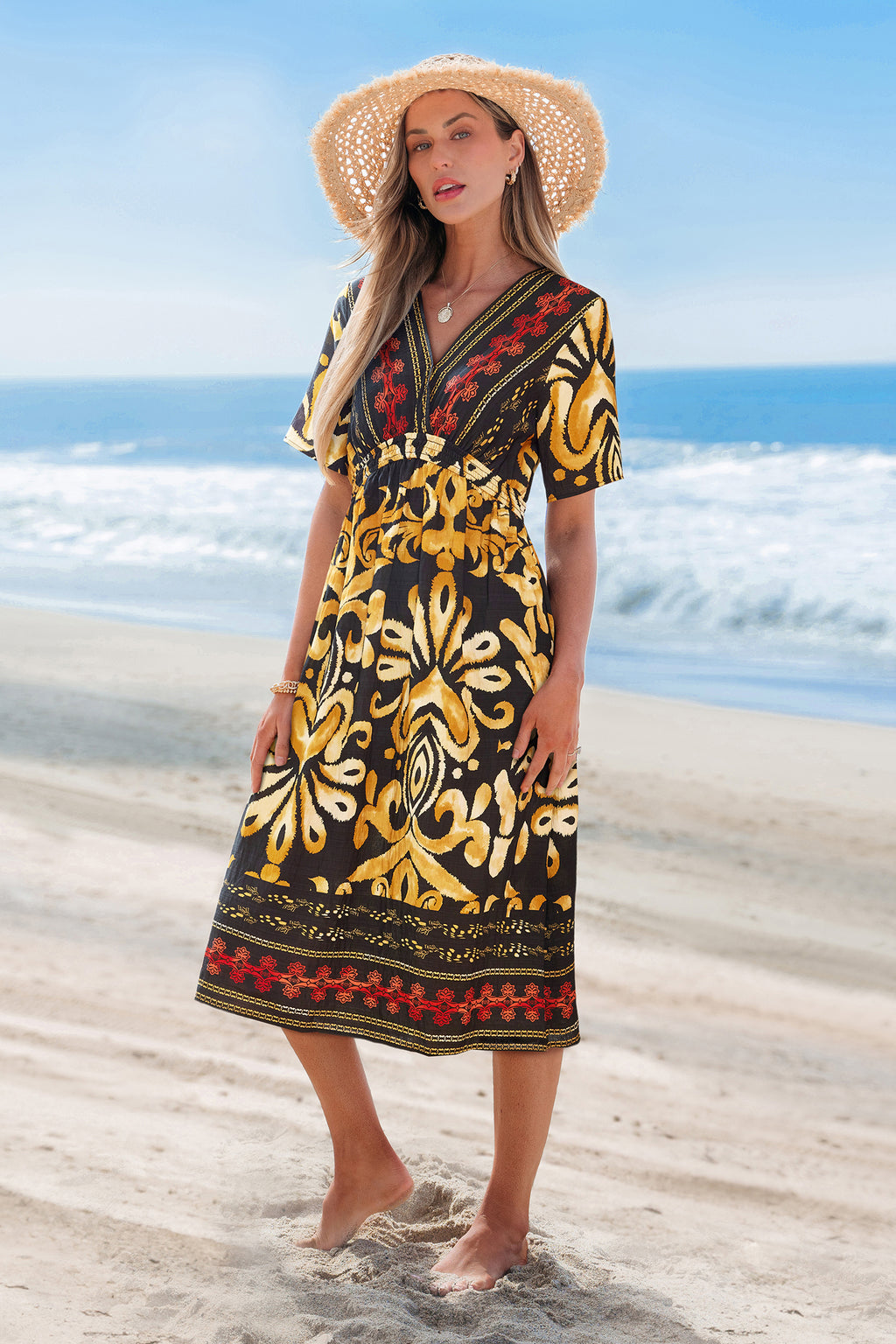 Verziertes Midi-Wickelkleid