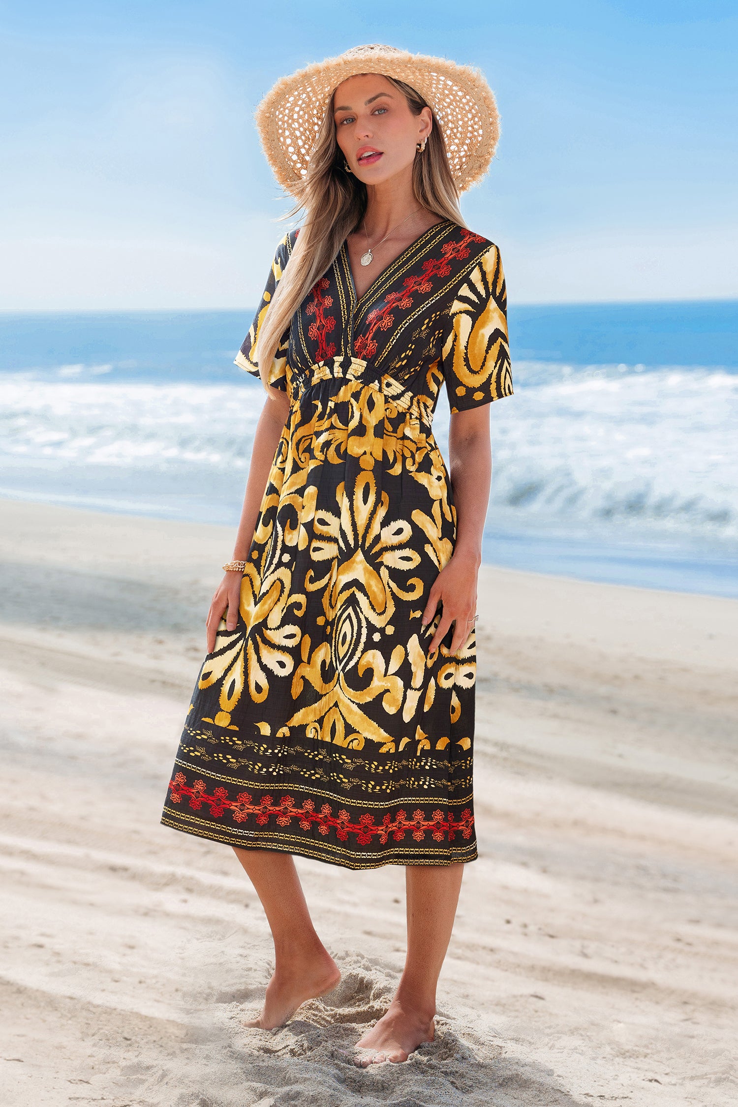 Verziertes Midi-Wickelkleid