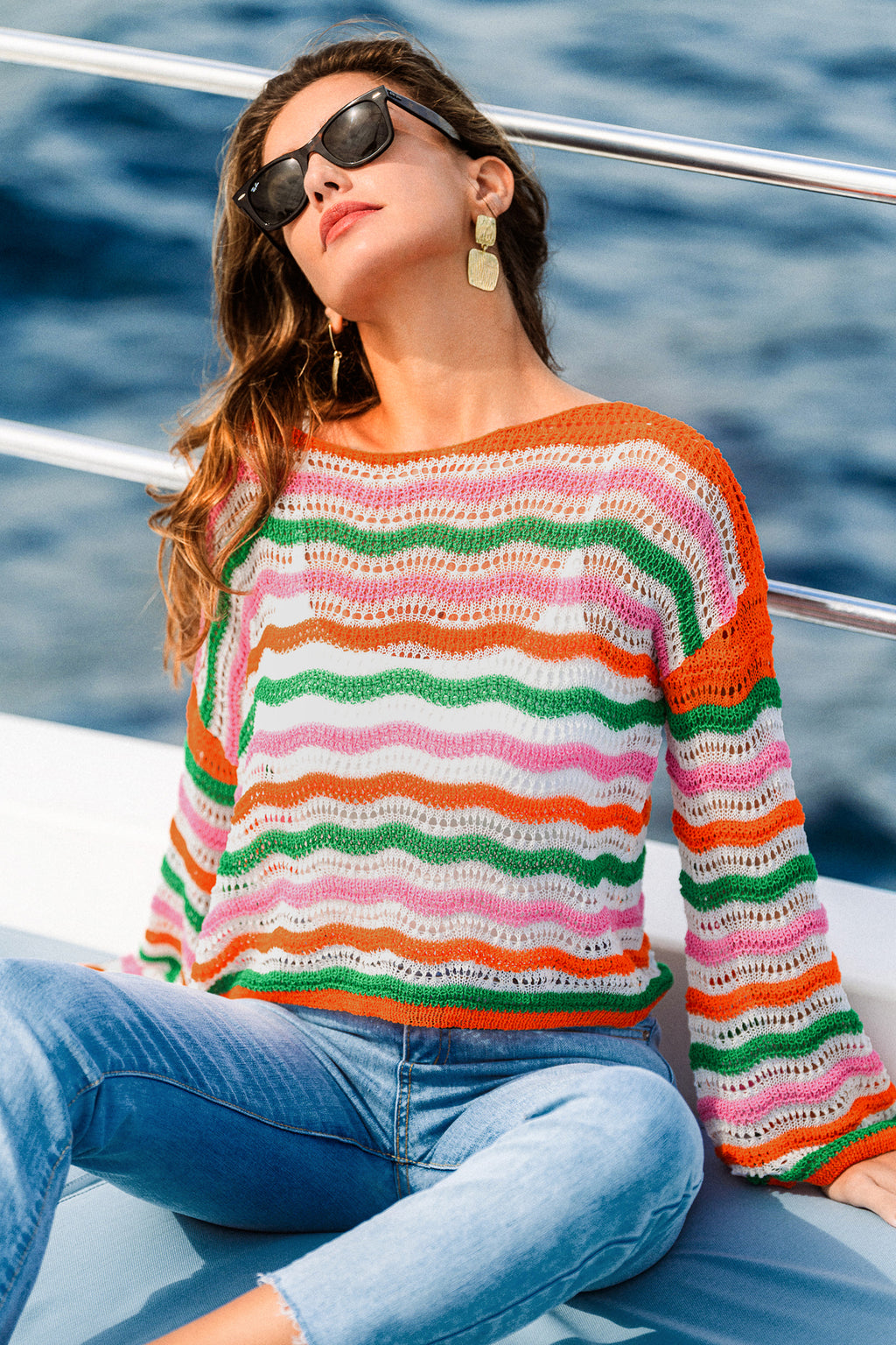 Gestreifter Lange Ärmel Kurzer Pullover