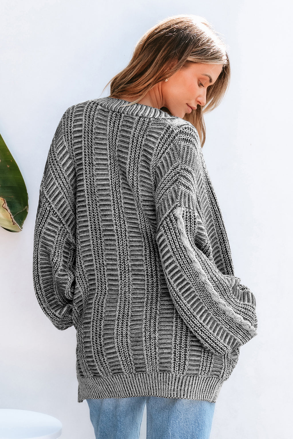 Zopfmuster V-Ausschnitt Strickjacke
