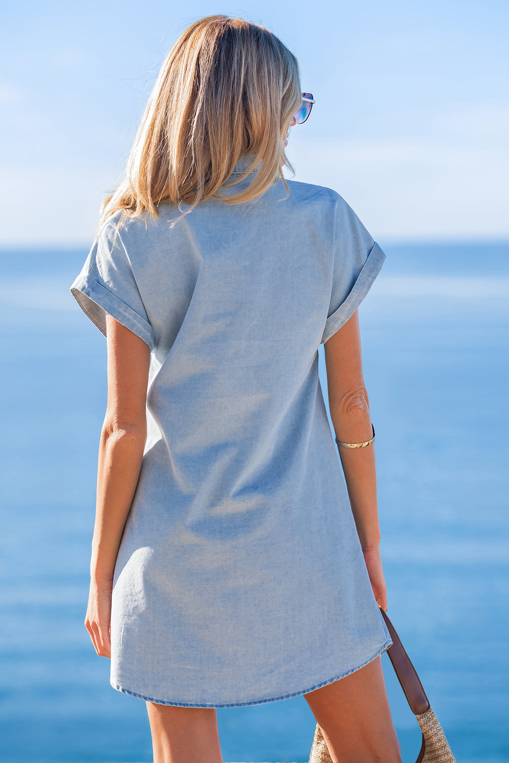 Blaues Kurzarm Mini-Jeanskleid