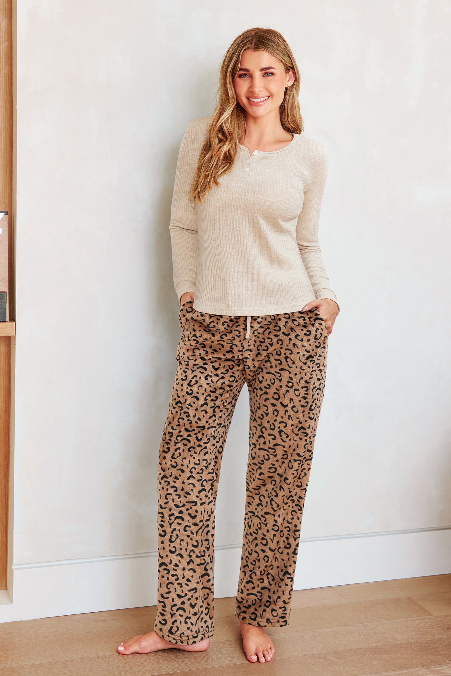 Animal Print Langarm Pyjama-Set
