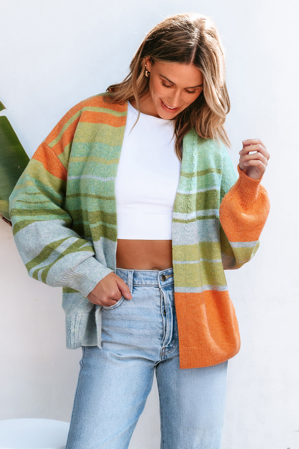 Gestreifte Lange Ärmel Strickjacke