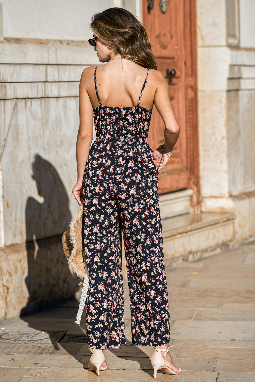 Ärmelloser V-Ausschnitt Jumpsuit mit Blumenmuster