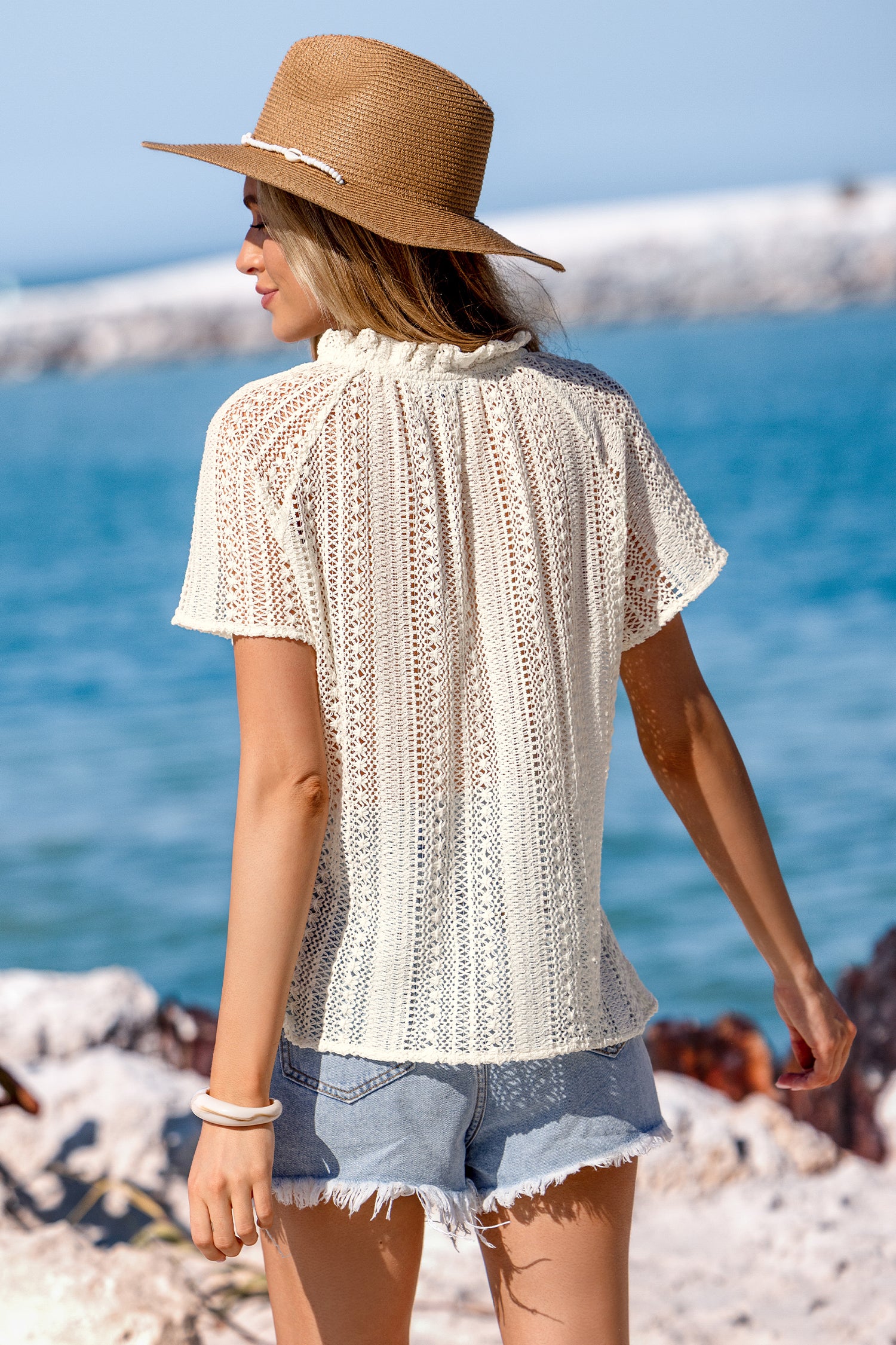 Beiges Kurzarm Top