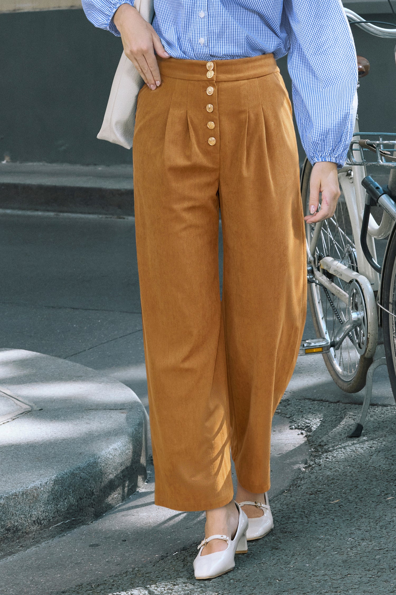 Khaki Elastische Taille Gerade Hose