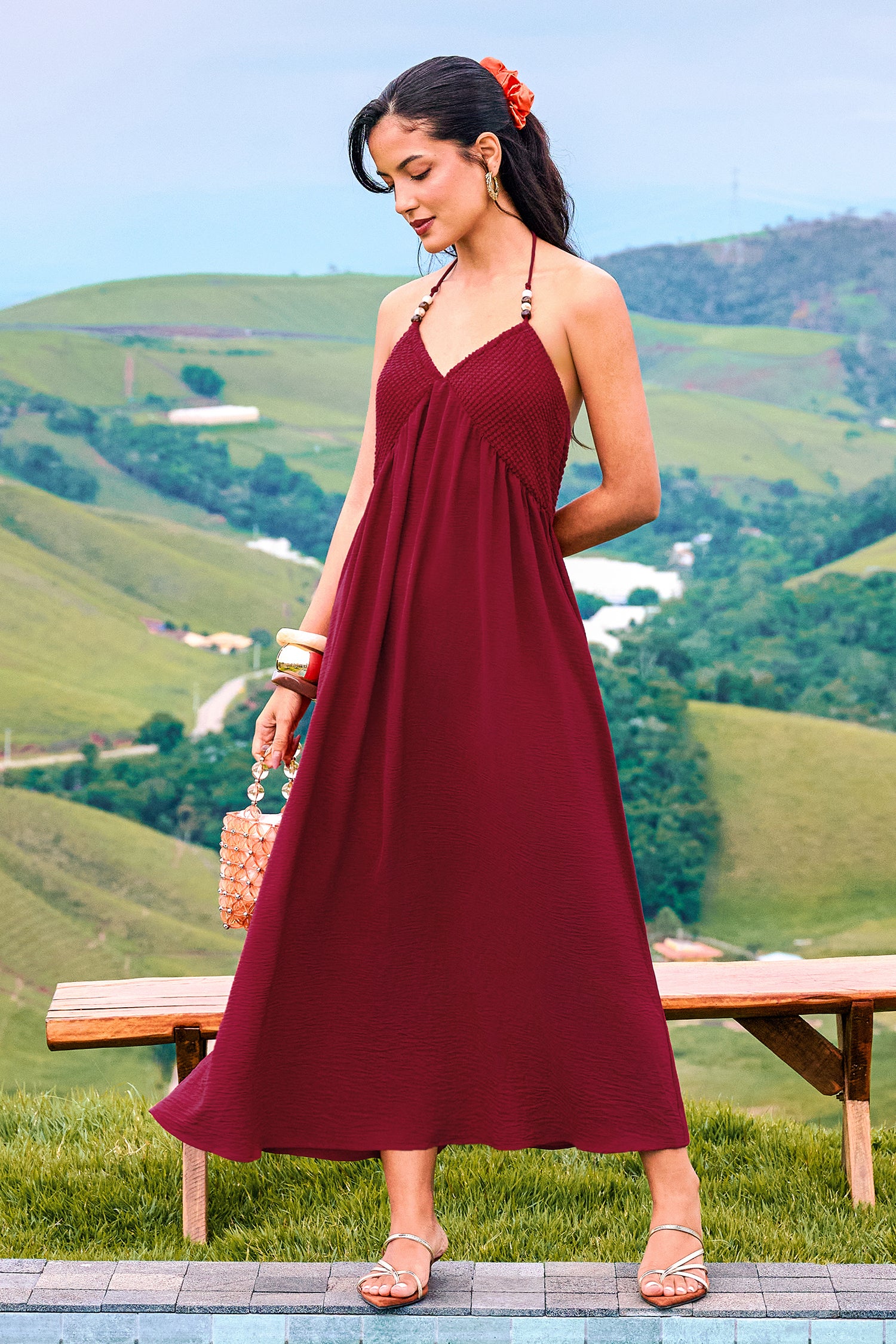 Bordeauxrotes Festliches Maxikleid