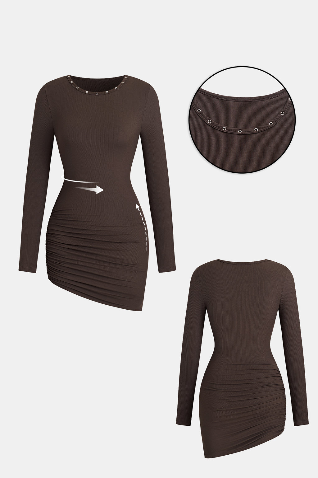 Braunes Lange Ärmel Strick-Minikleid