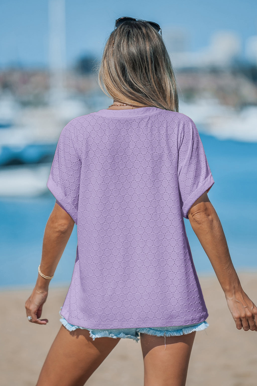 Lila V-Ausschnitt Kurzarm Top