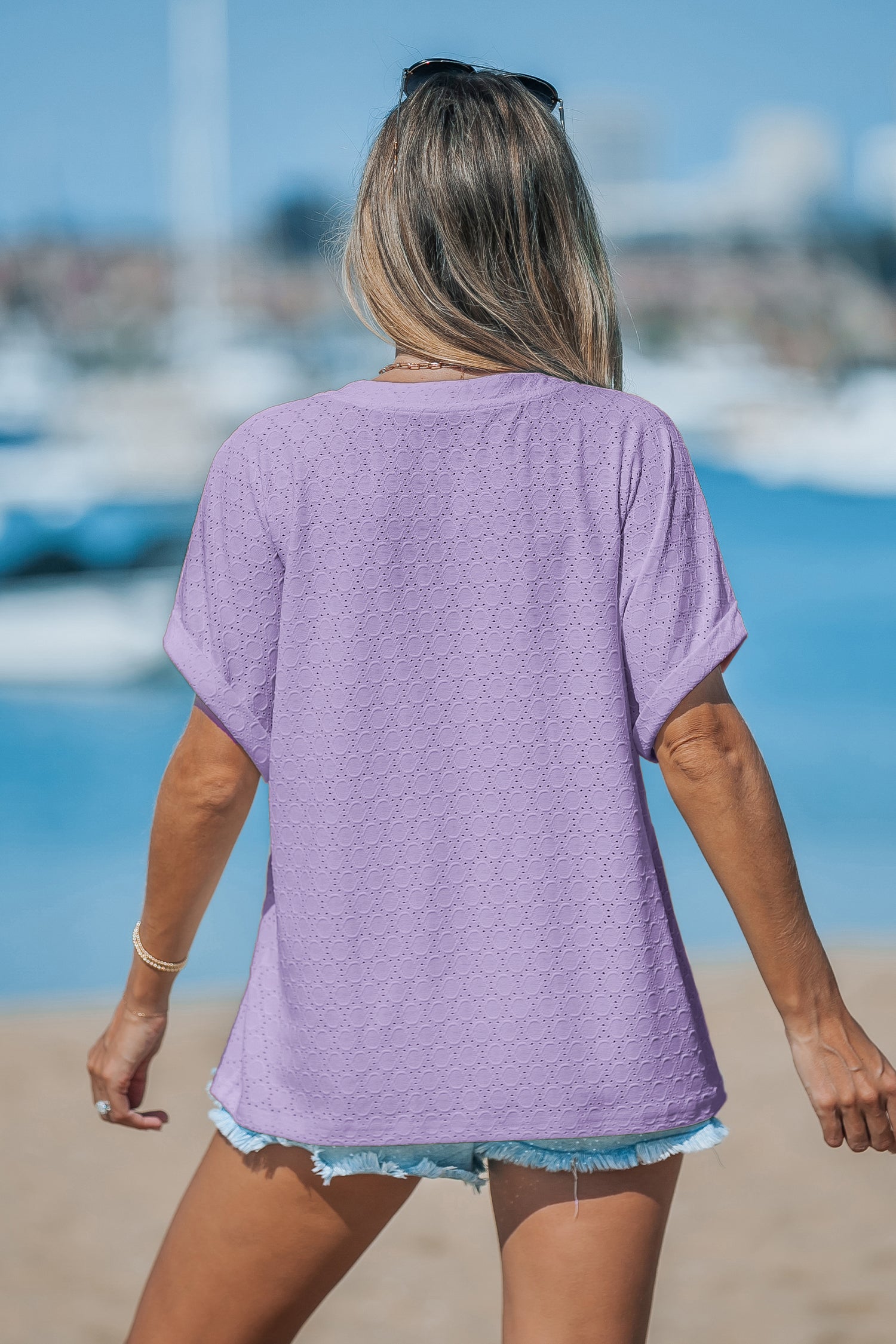 Lila V-Ausschnitt Kurzarm Top