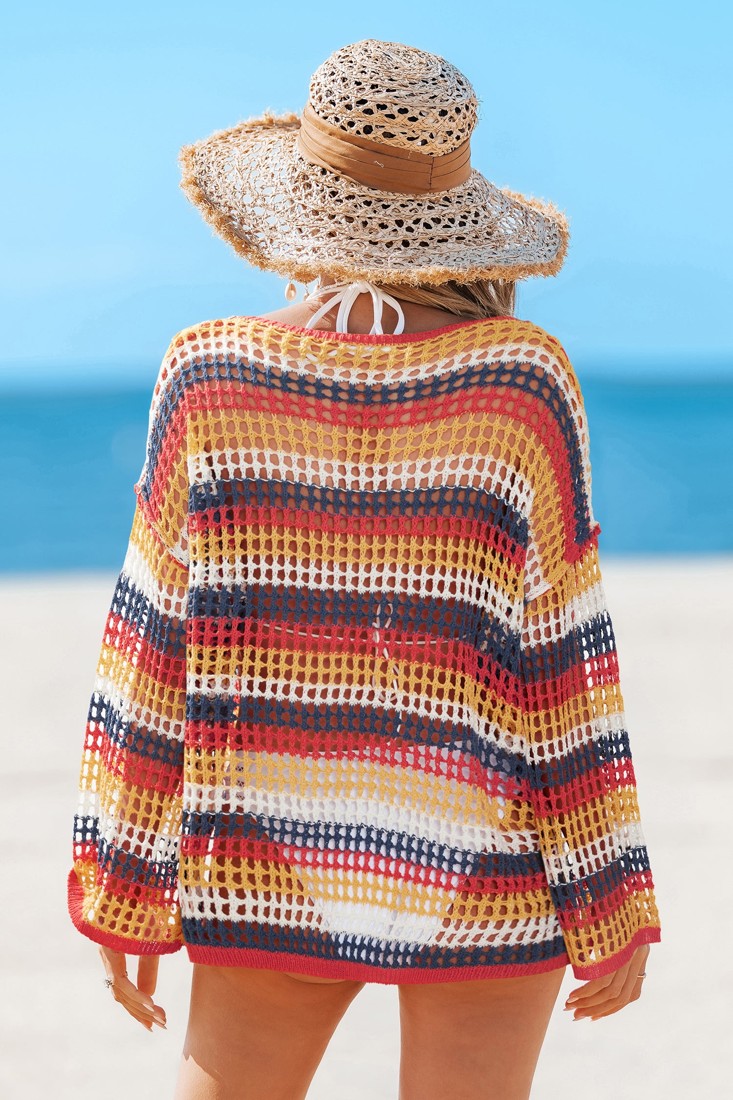 Gestreiftes Langarm Strick-Strand-Top