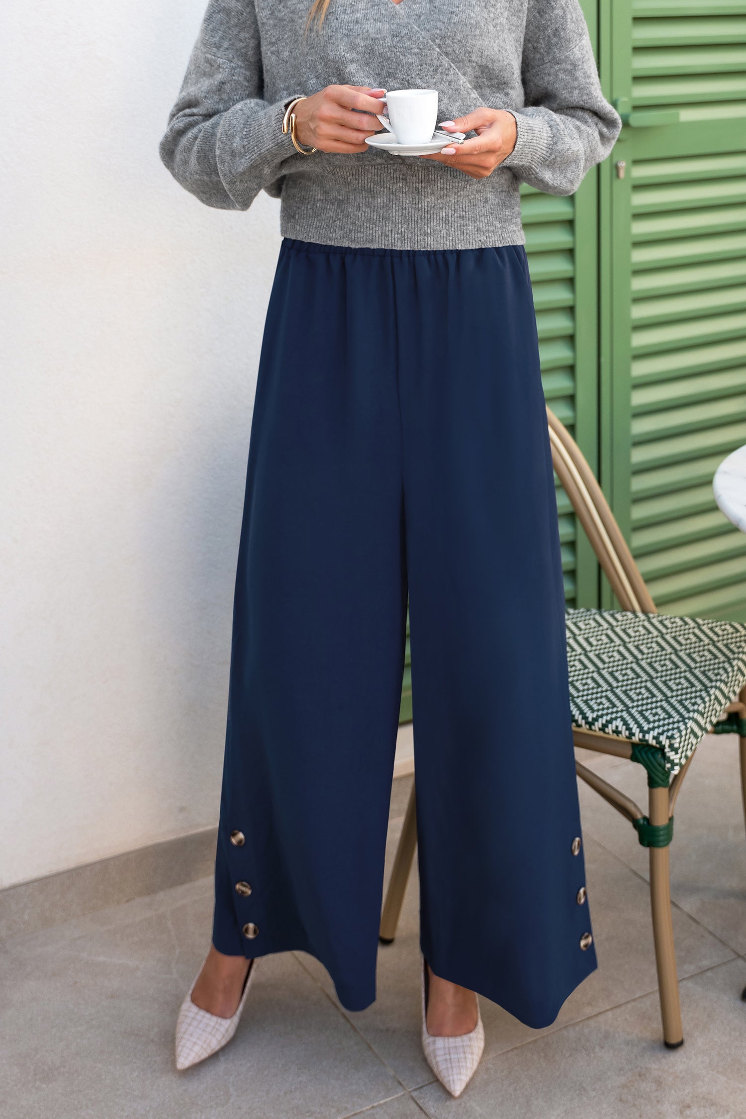 Blaue Elastischer Bund Gerade Hose
