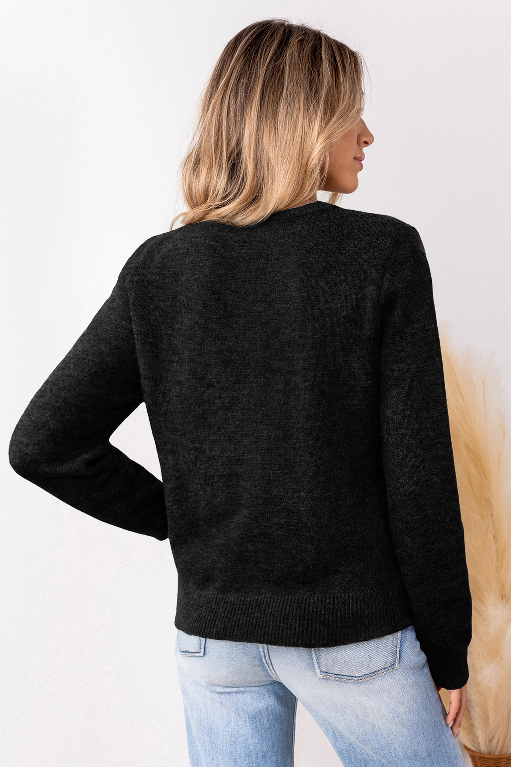 Schwarzes Rundhals Stricktop