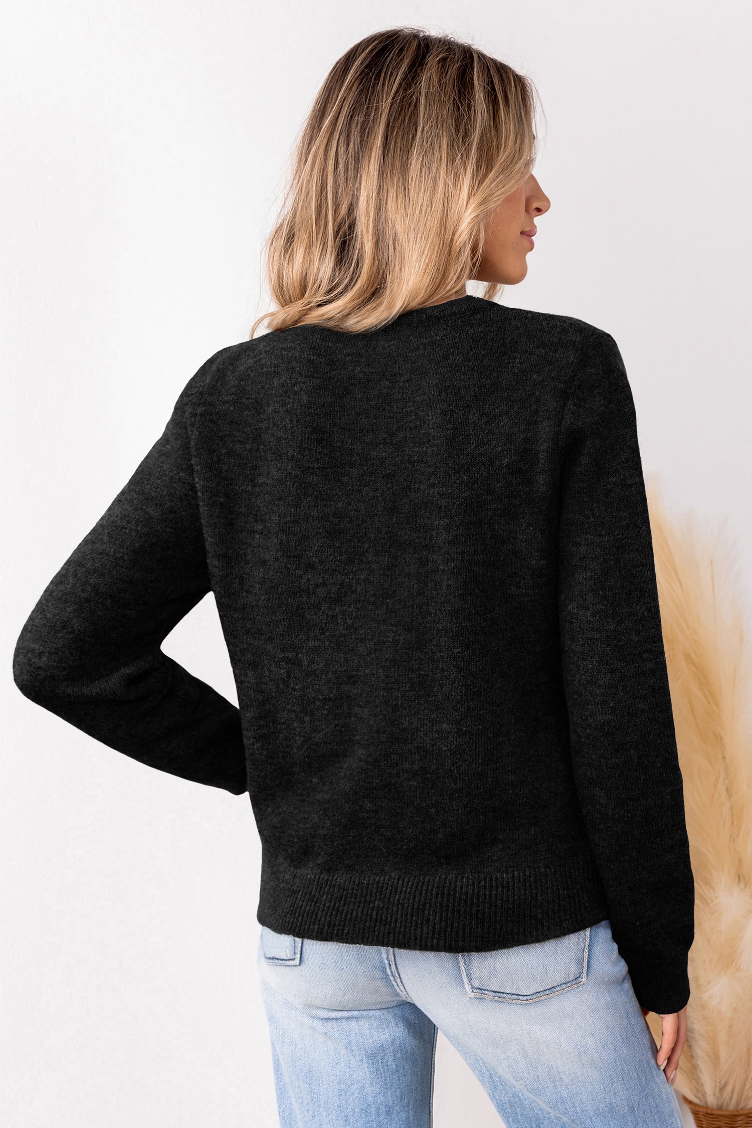 Schwarzes Rundhals Stricktop
