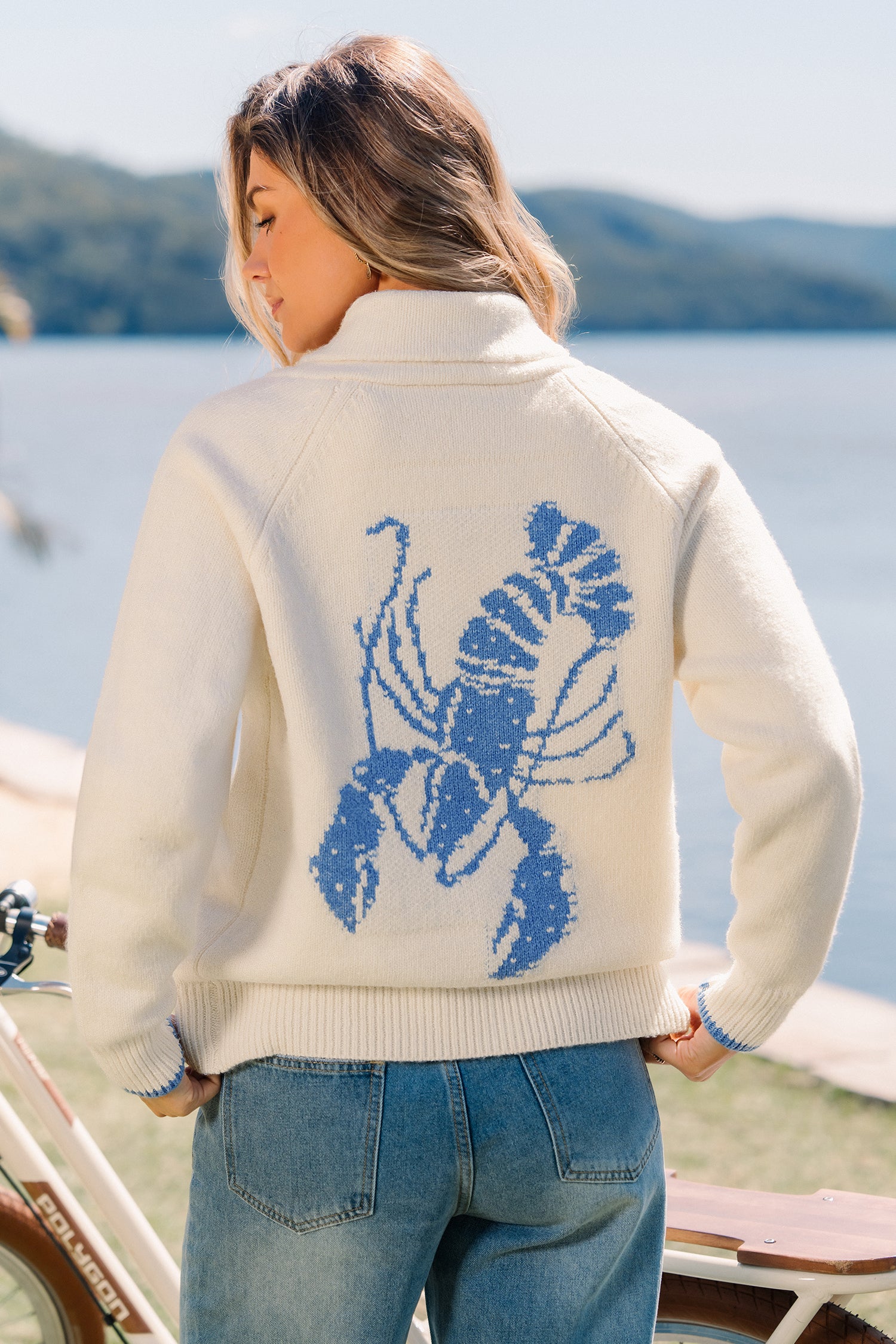 Creme Strickjacke mit Knopfleiste