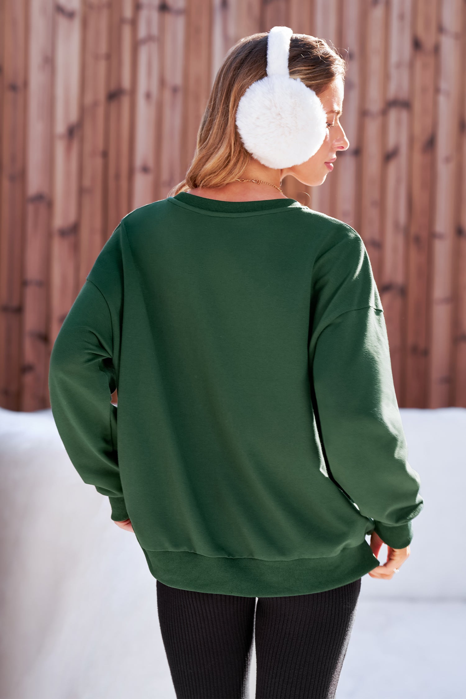 Rundhals Strick-Sweatshirt in Grün