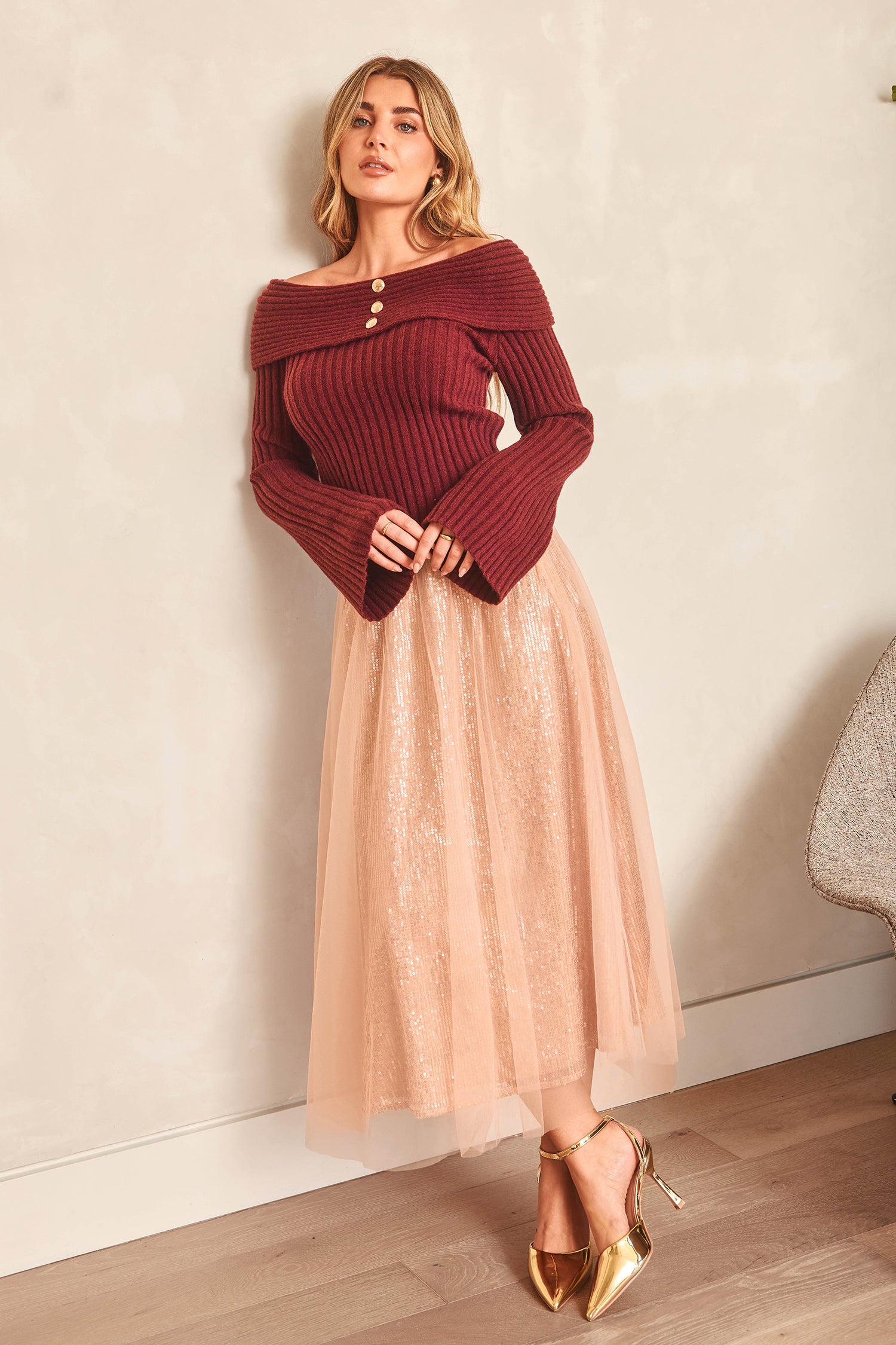 Rosa Elastischer Bund Maxirock