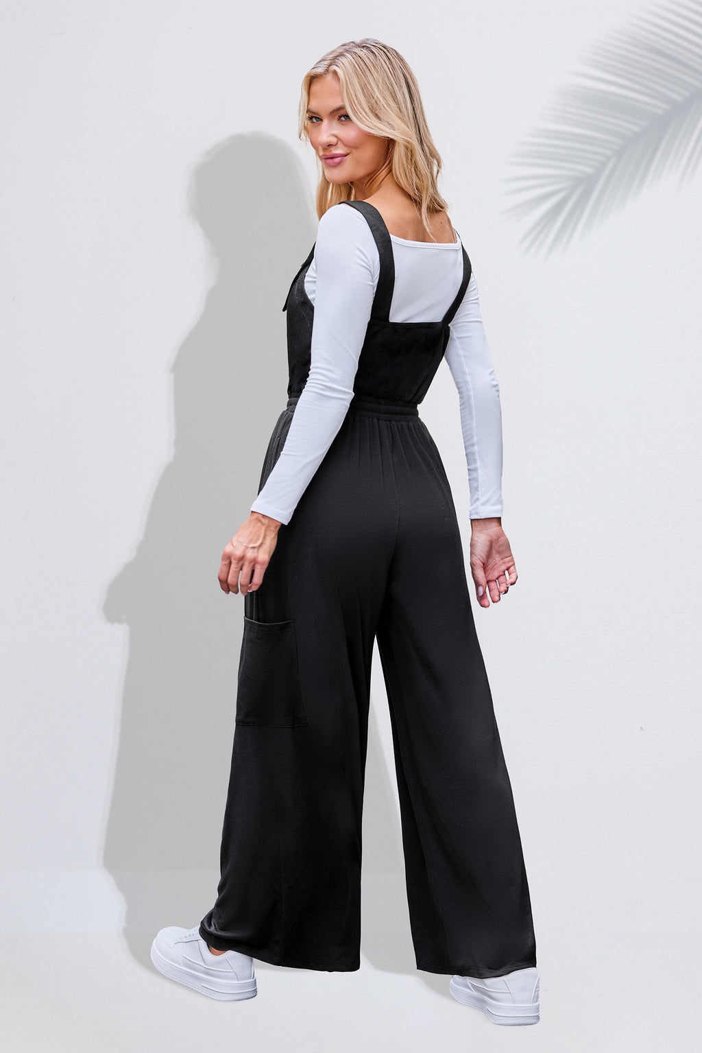Schwarzer Ärmelloser Gerader Ausschnitt Jumpsuit