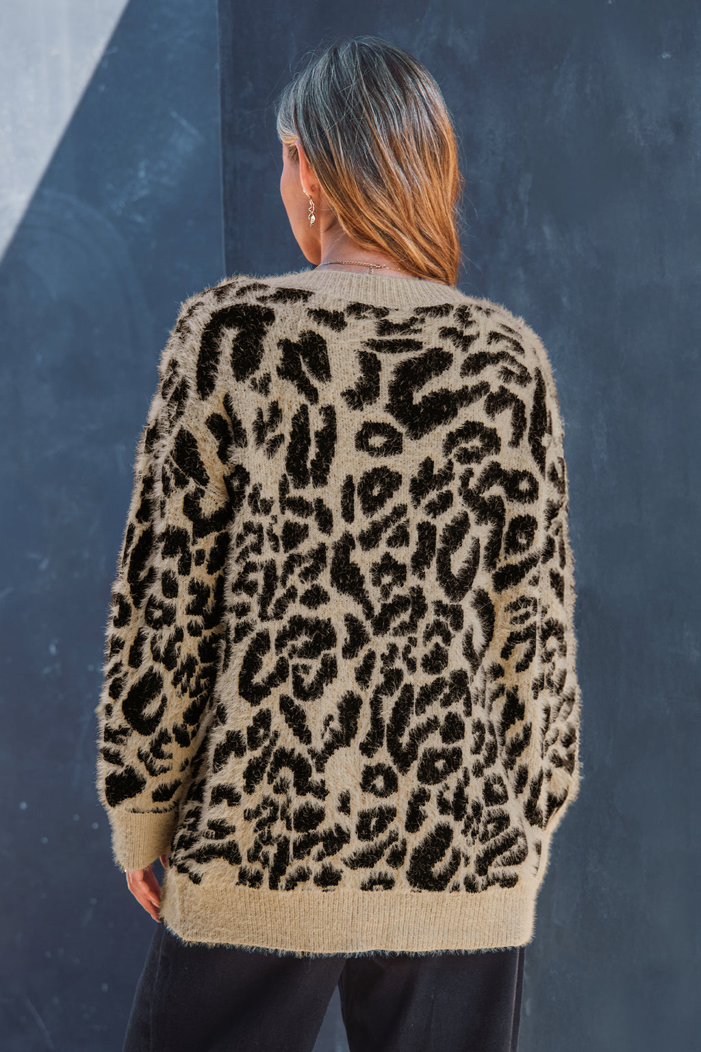 V-Ausschnitt Animal-Print Strickjacke