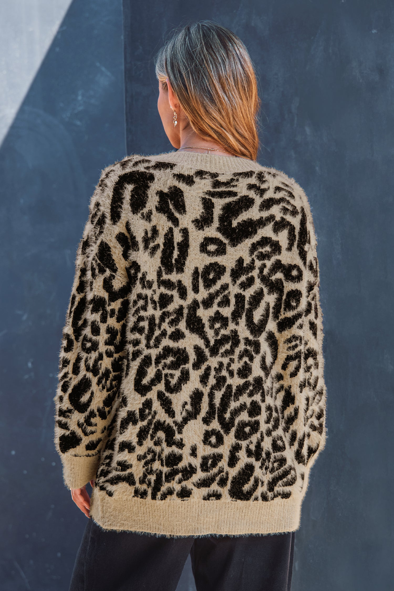 V-Ausschnitt Animal-Print Strickjacke
