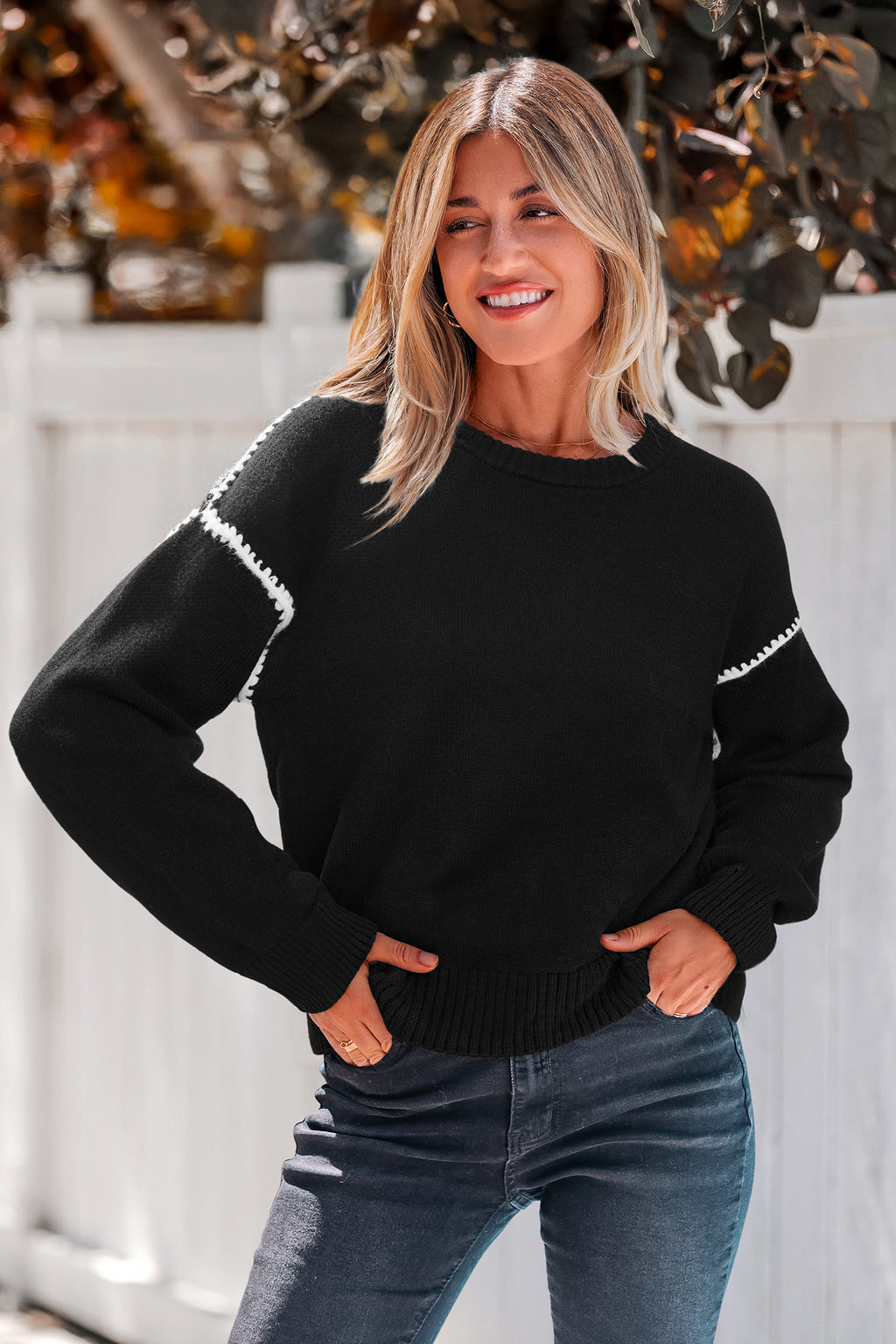 Schwarzer Überschnittene Schultern Pullover