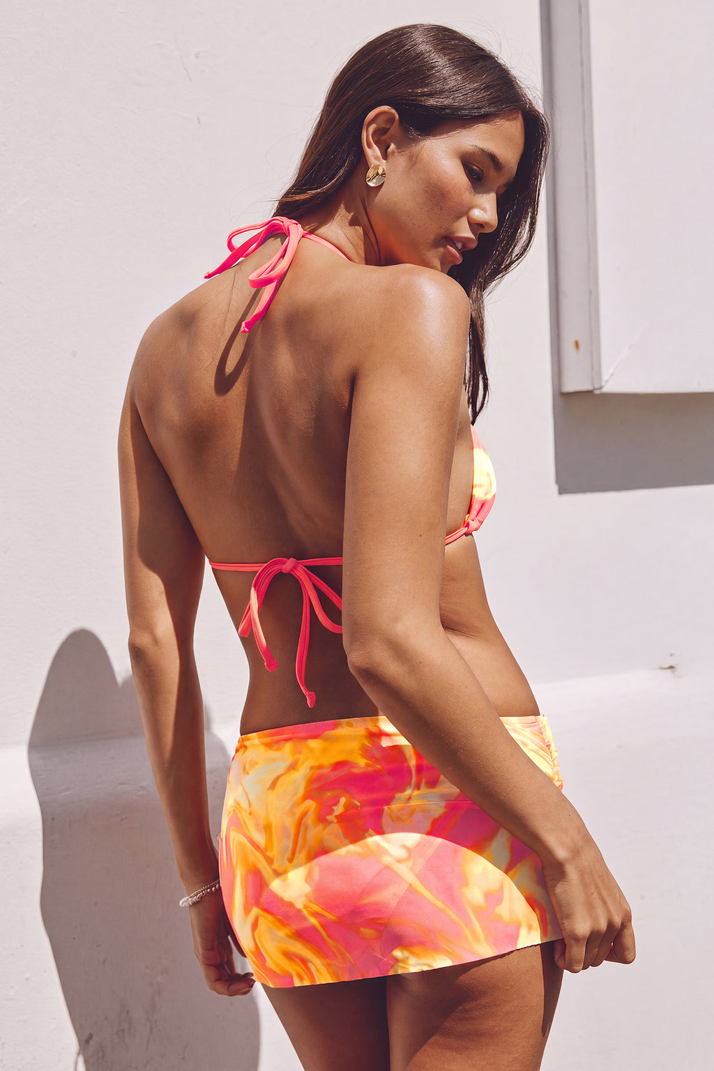 Ombré 3-teiliges Neckholder-Triangel-Bikini-Set mit Sarong