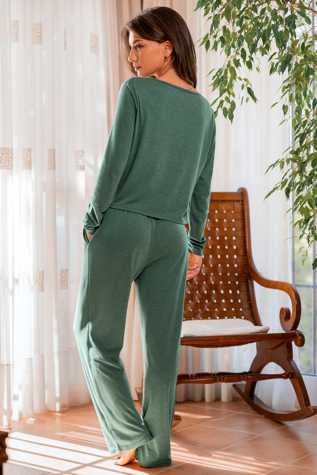 Grünes Langarm Pyjama-Set