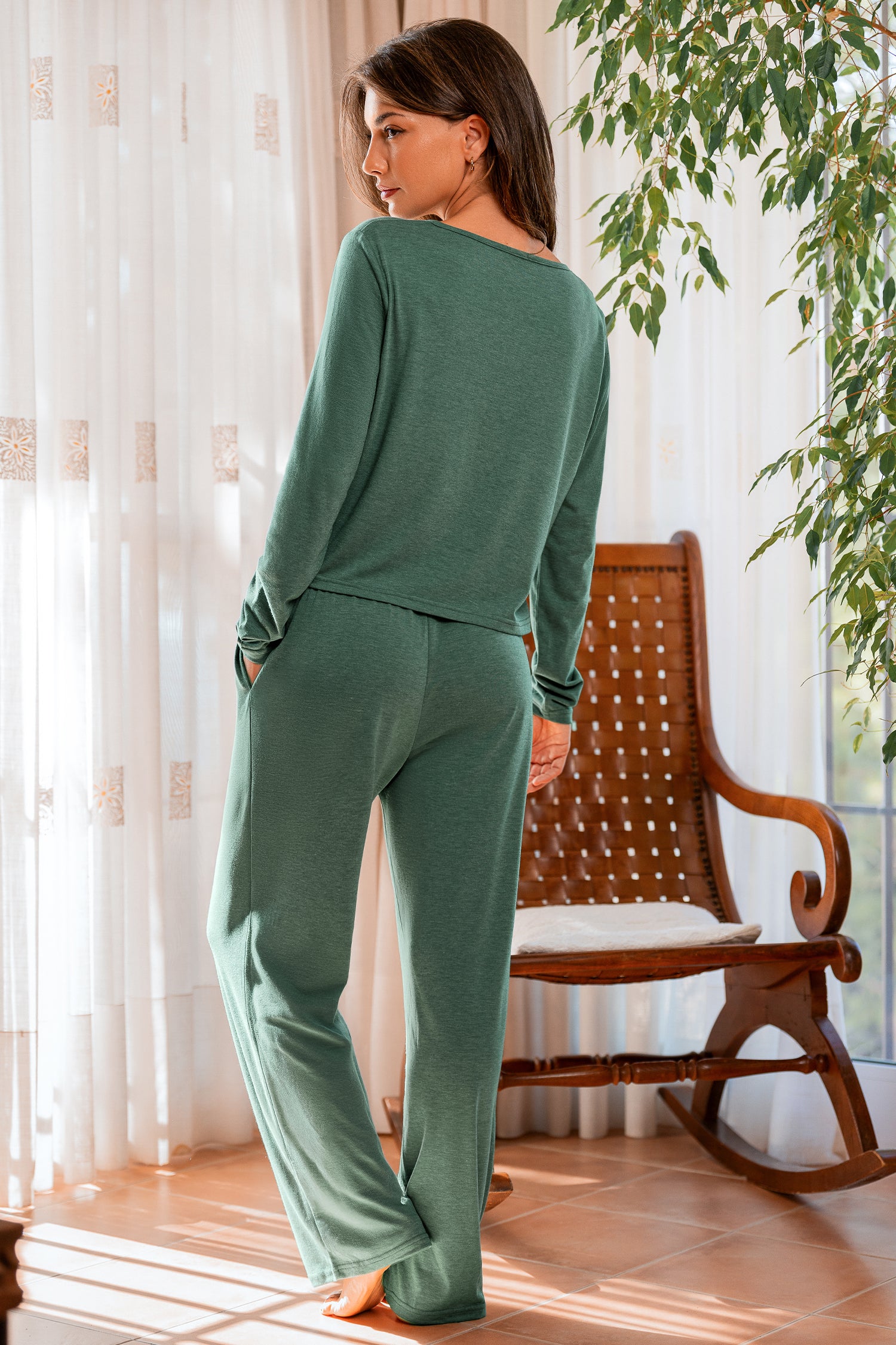 Grünes Langarm Pyjama-Set